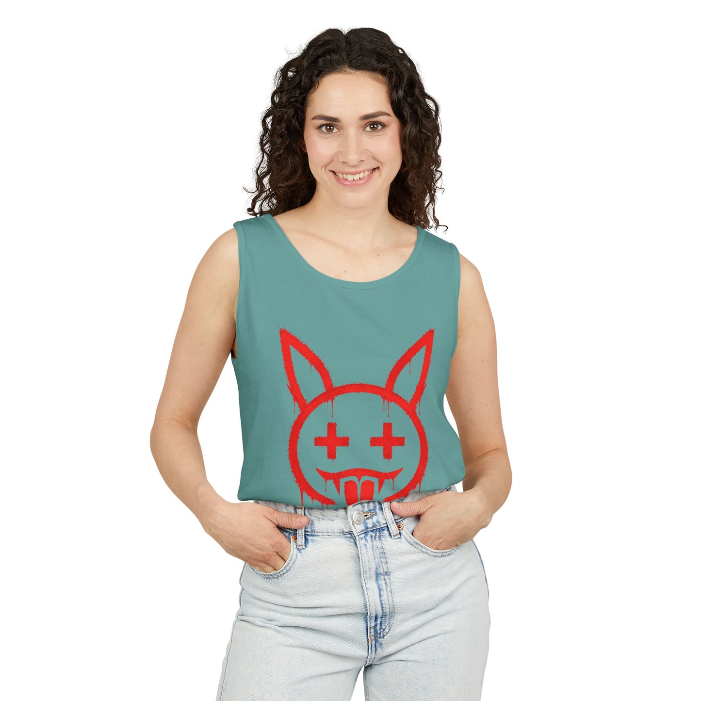 Graffiti Bunny Drip Tank Top,  Distressed Red Stencil Graphic