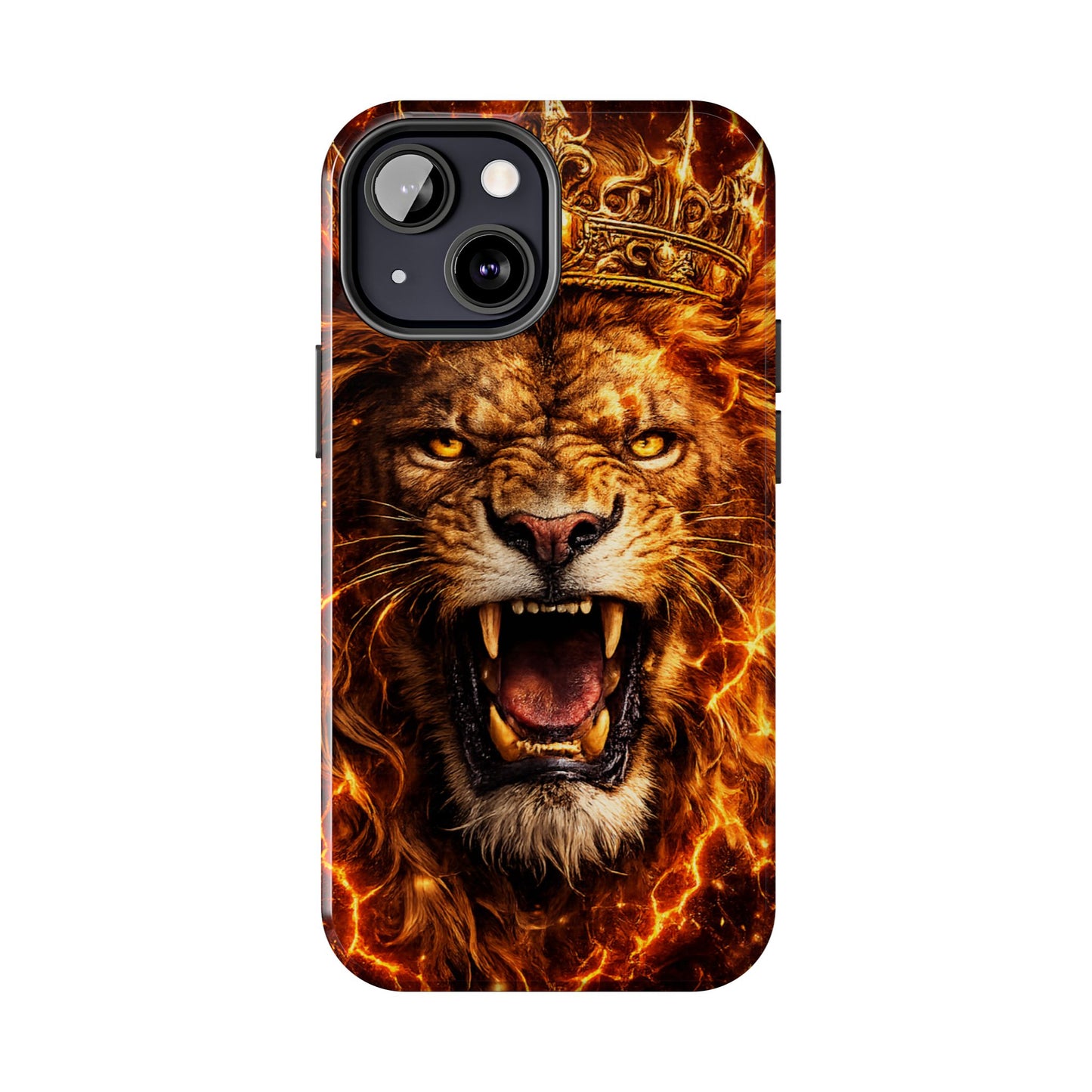 Fiery Lion King Tough Phone Case — Protective iPhone Case with Roaring Crown Design