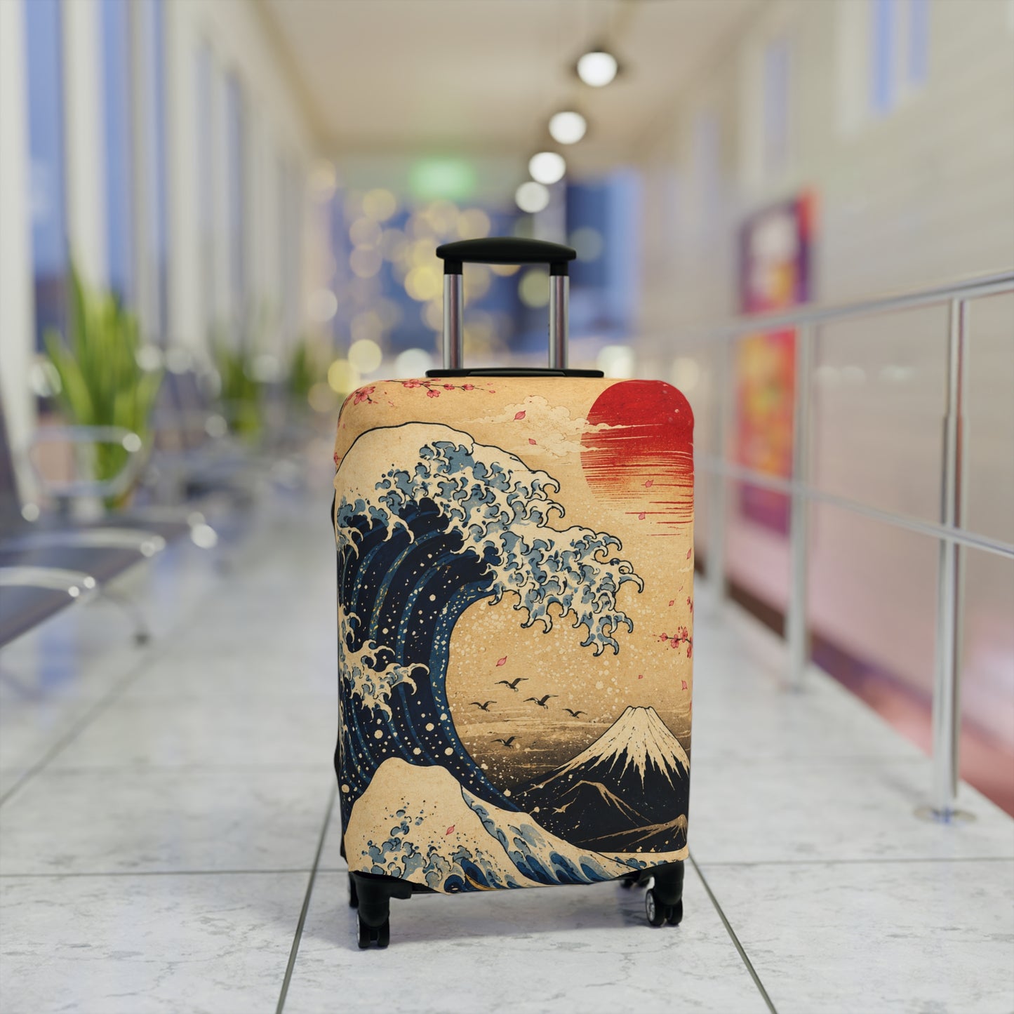 Hokusai Wave Luggage Cover — Vintage Mt. Fuji Travel Protector