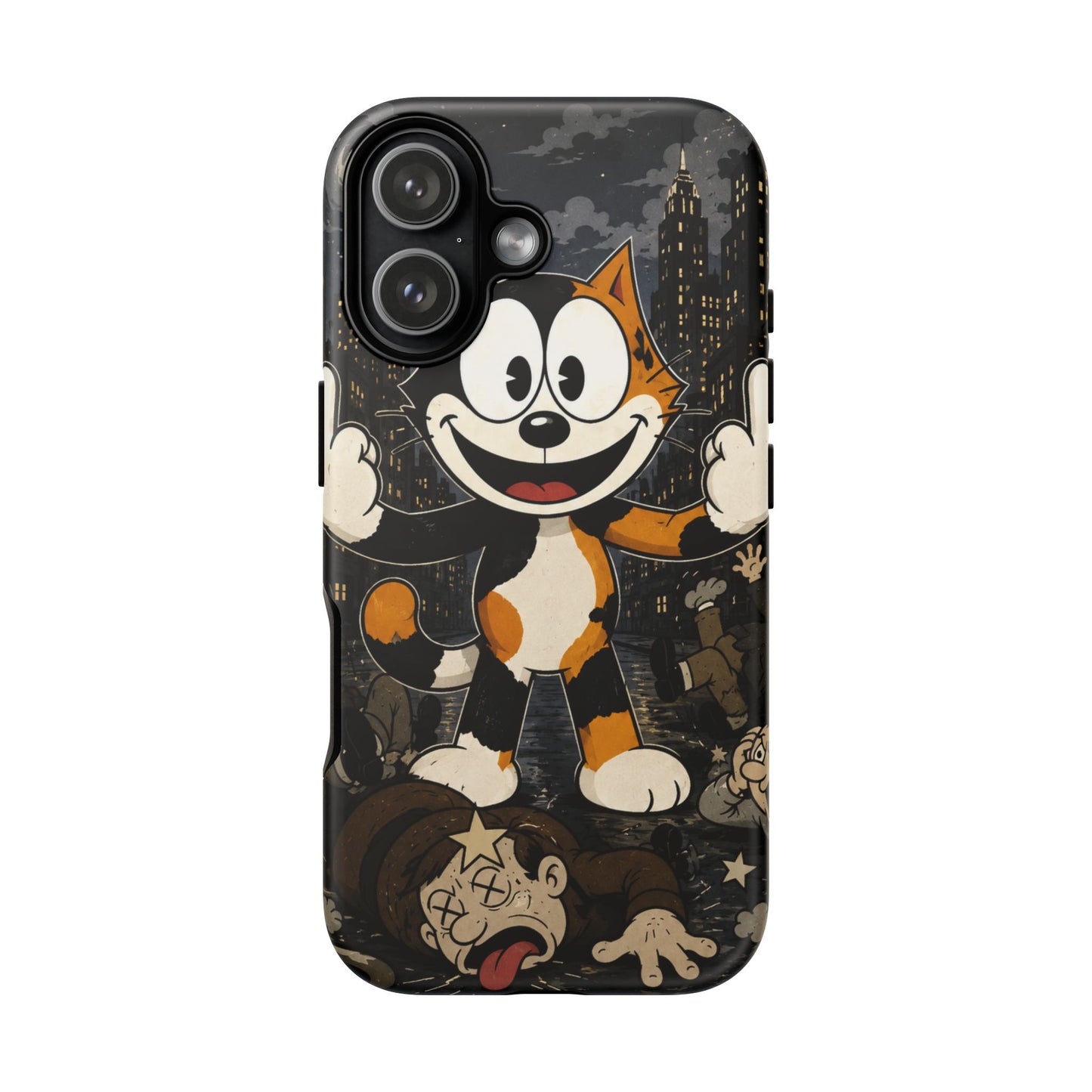 Vintage Cartoon Cat Phone Case — Edgy Felix-Style Illustration