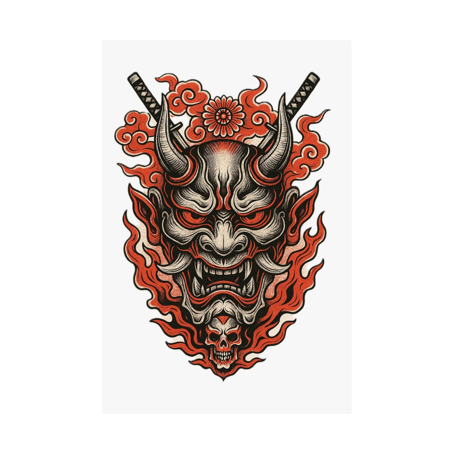 Hannya Demon Poster — Japanese Oni Mask Matte Vertical Art Print