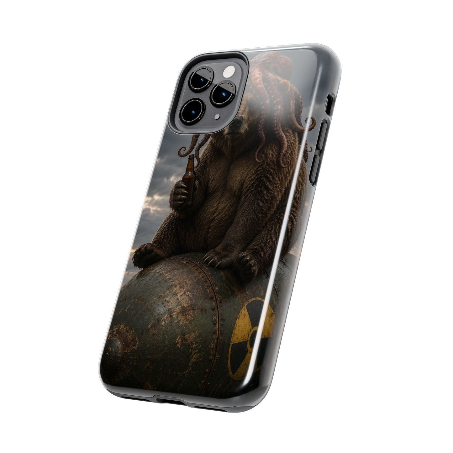 Tough Phone Case — Post‑Apocalyptic Bear with Octopus Helmet on Nuclear Bomb
