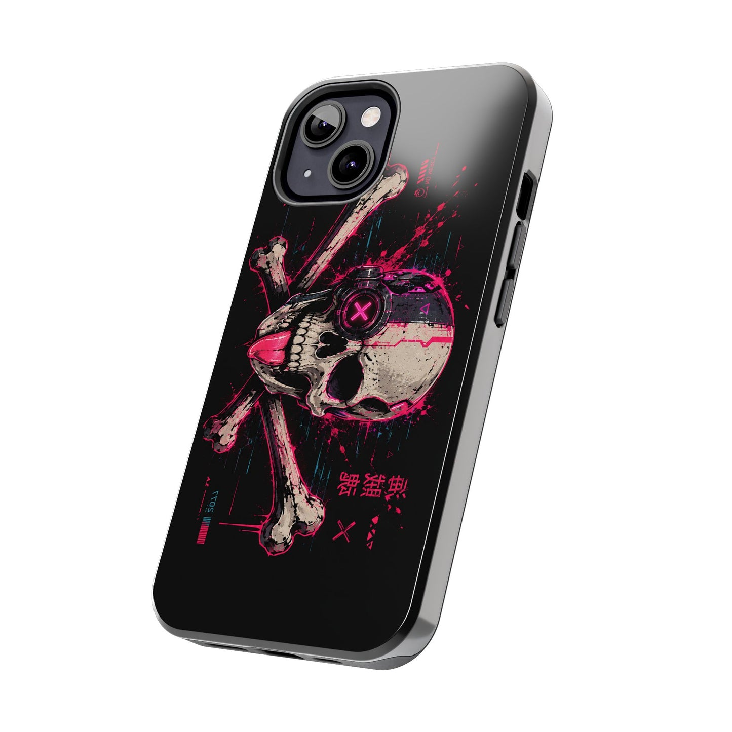 Skull & Crossbones Tough Phone Case — Neon Cyberpunk Skull Design