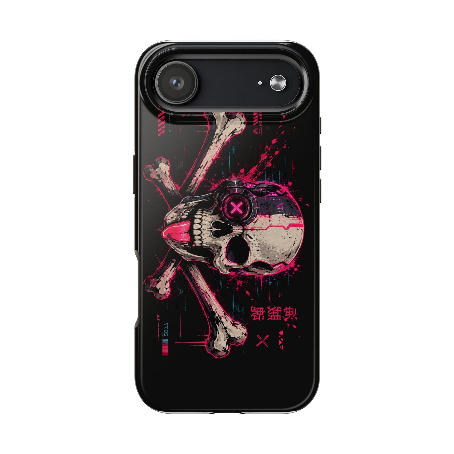 Skull & Crossbones Tough Phone Case — Neon Cyberpunk Skull Design