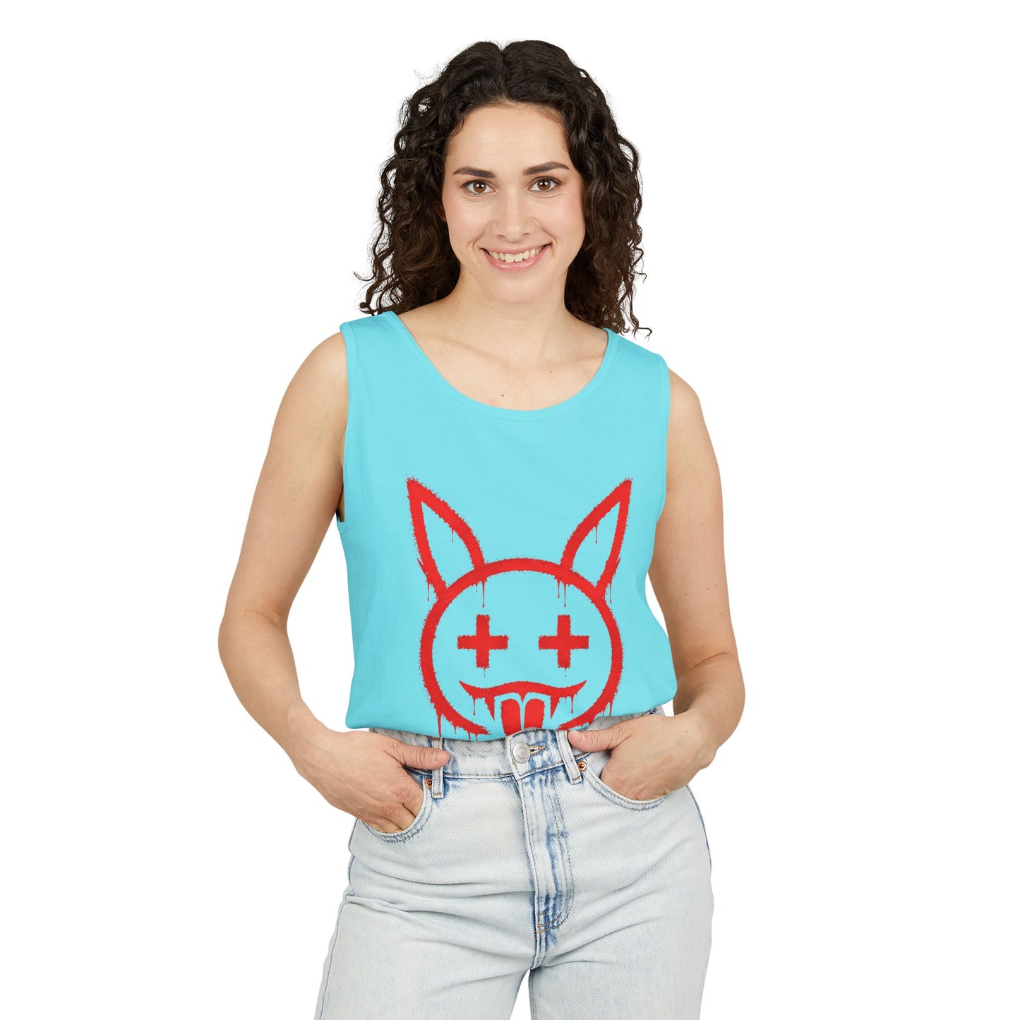 Graffiti Bunny Drip Tank Top,  Distressed Red Stencil Graphic
