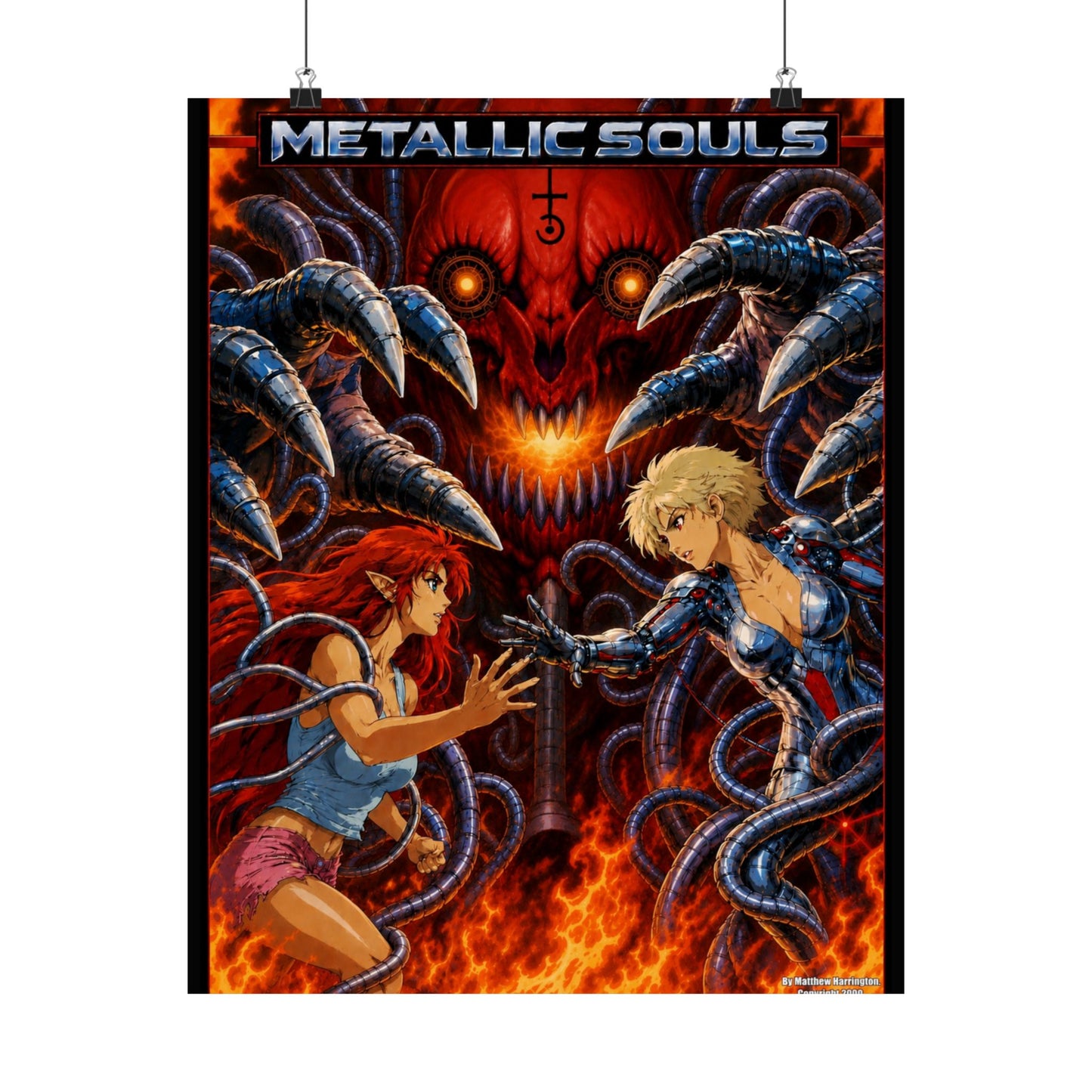 Metallic Souls Anime Poster — Matte Vertical Sci‑Fi Horror Art Print