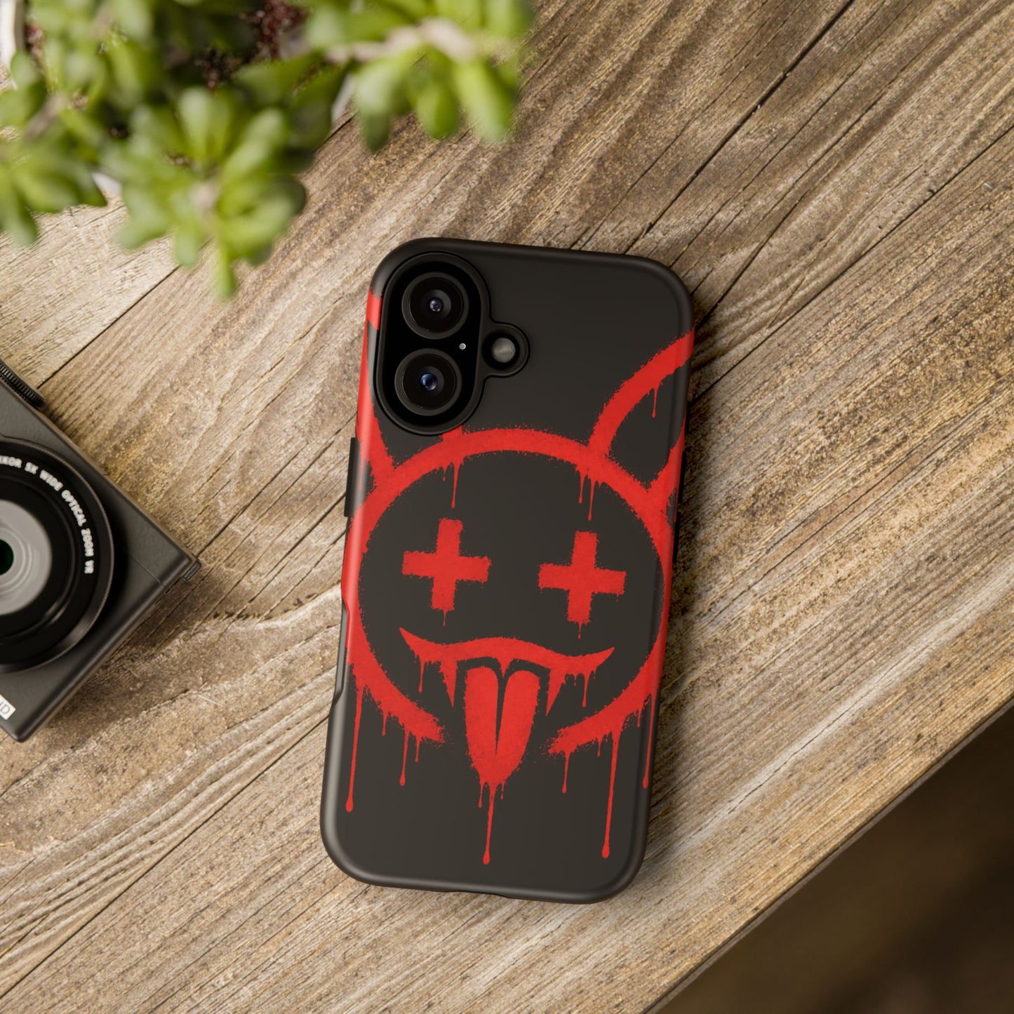 Phone Case - Metallic Souls Red Drip Smiley Graffiti Design