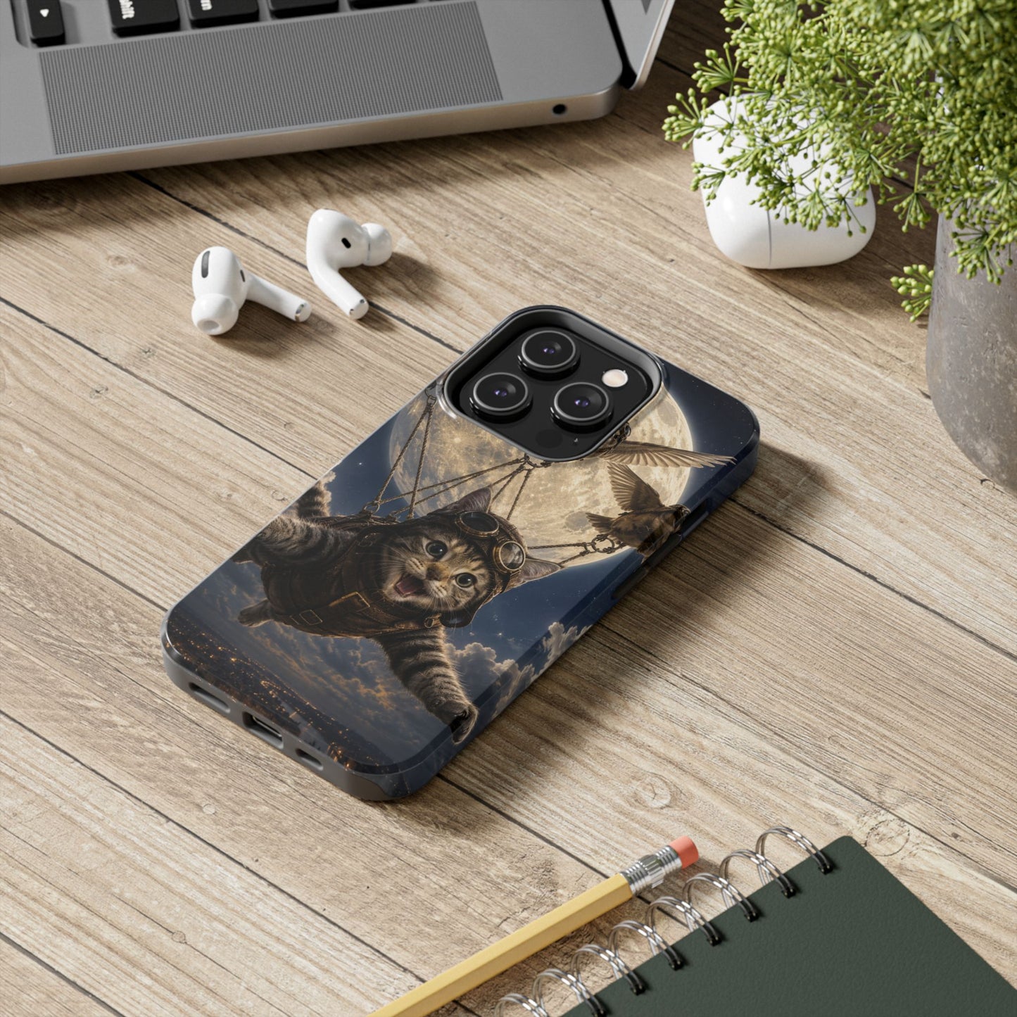 Cat Pilot Phone Case — Adventure Kitty Moonlit Flight Tough Protection