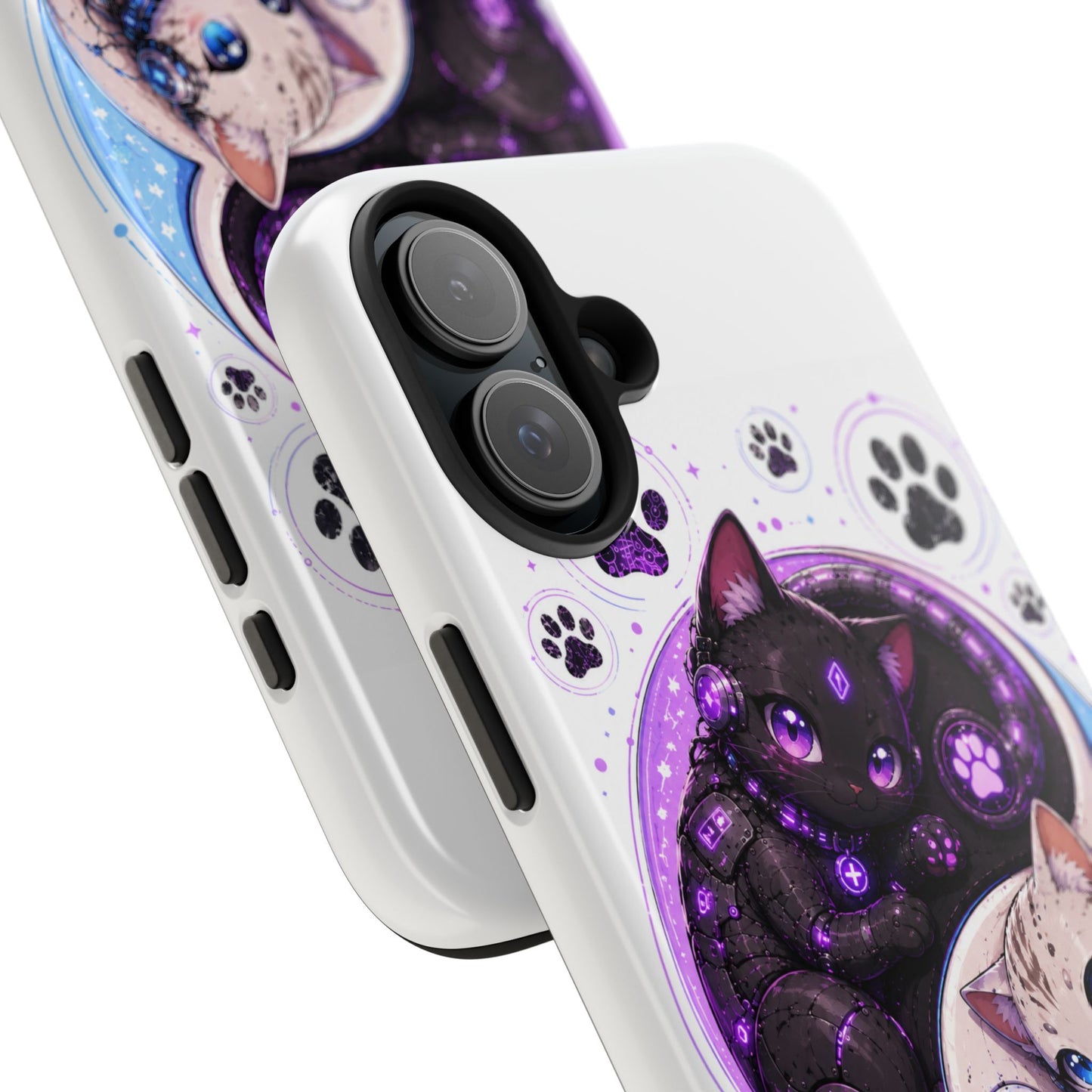 Cat Yin Yang Tough Phone Case — Black & White Kittens, Paw Print Protective Cover