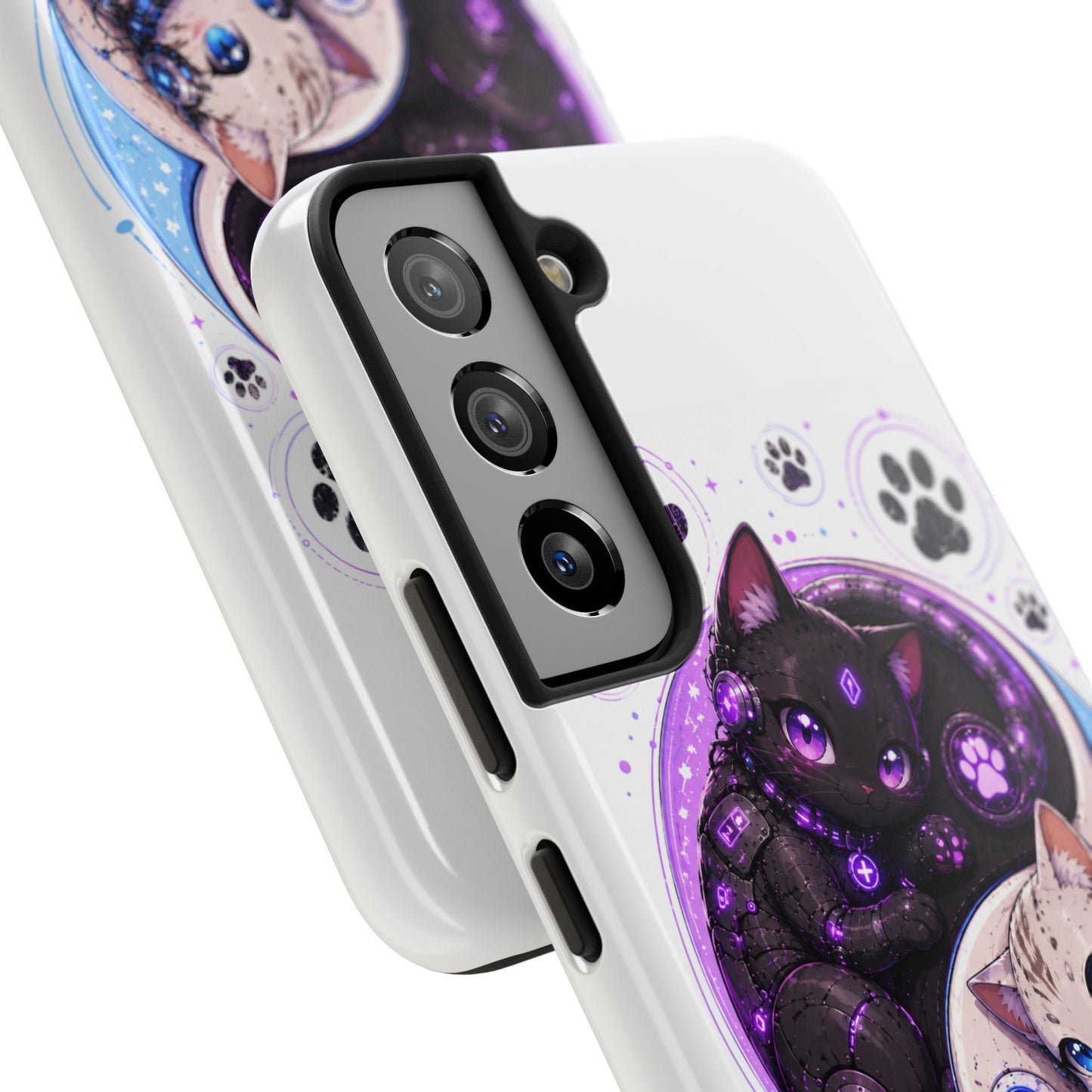 Cat Yin Yang Tough Phone Case — Black & White Kittens, Paw Print Protective Cover