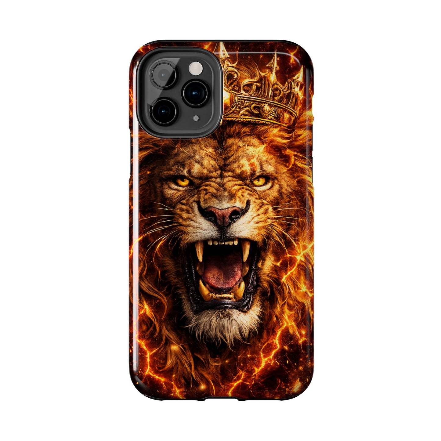 Fiery Lion King Tough Phone Case — Protective iPhone Case with Roaring Crown Design