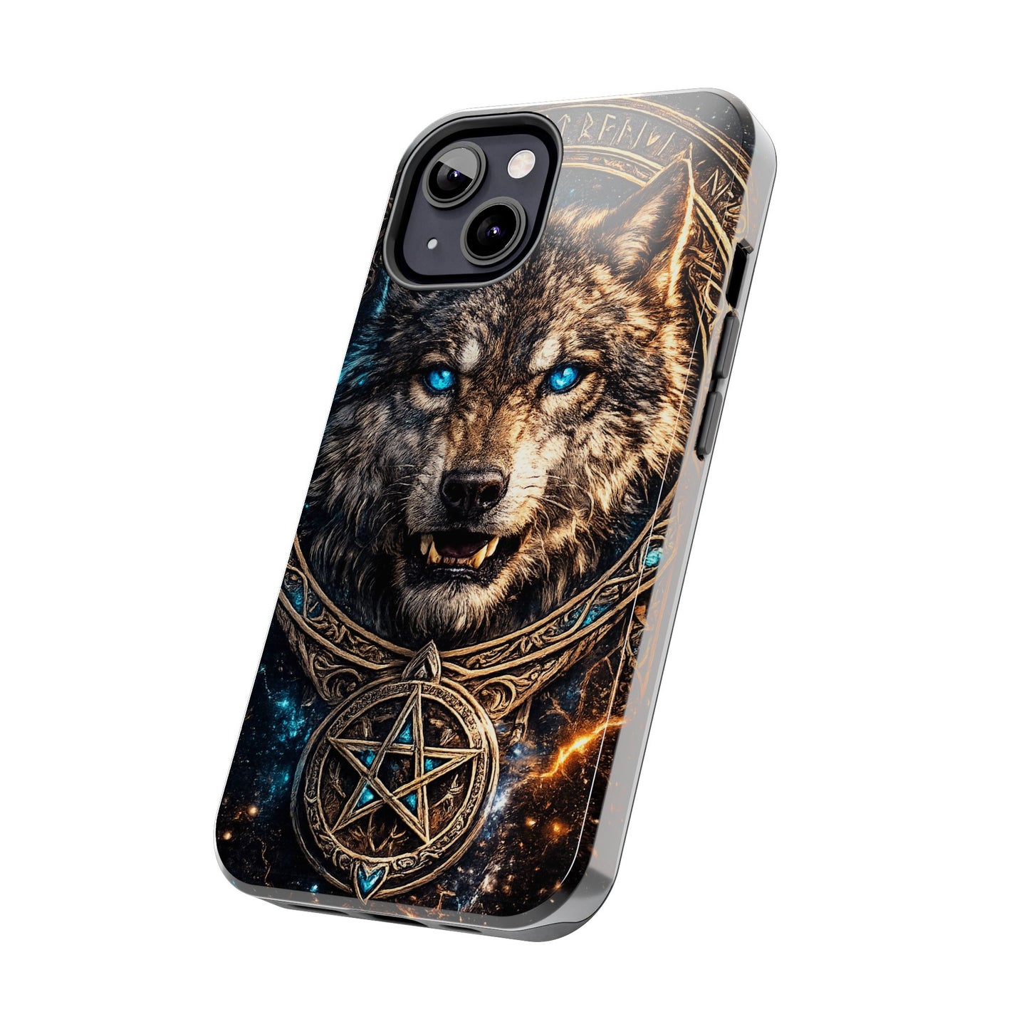 Wolf Pentagram Phone Case - Rugged Mystic Phone Cover with Glowing Blue Eyes