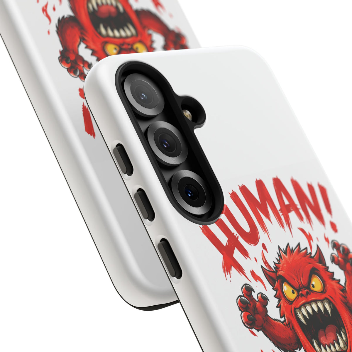 Angry Monster "HUMAN!" Phone Case — Cute Fiery Creature iPhone Cover