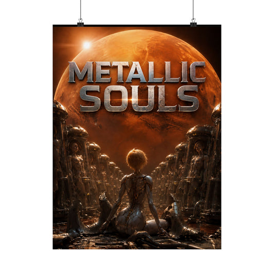 Metallic Souls Matte Poster — Sci‑Fi Planet Artwork