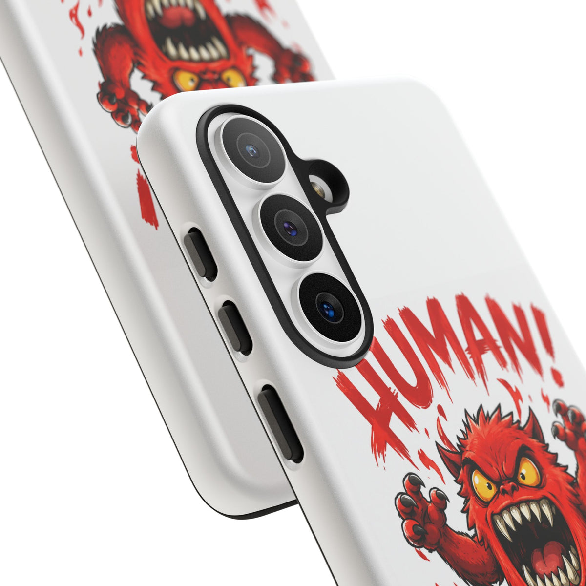 Angry Monster "HUMAN!" Phone Case — Cute Fiery Creature iPhone Cover