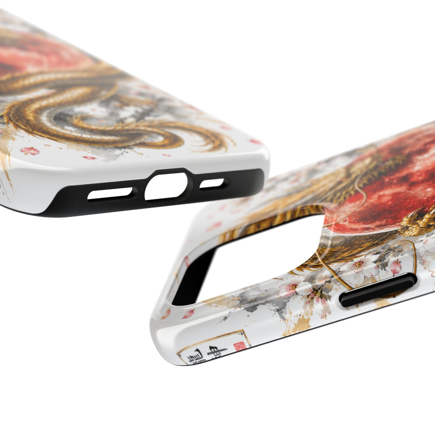 Golden Dragon Phone Case — Red Moon & Cherry Blossom Tough Phone Case