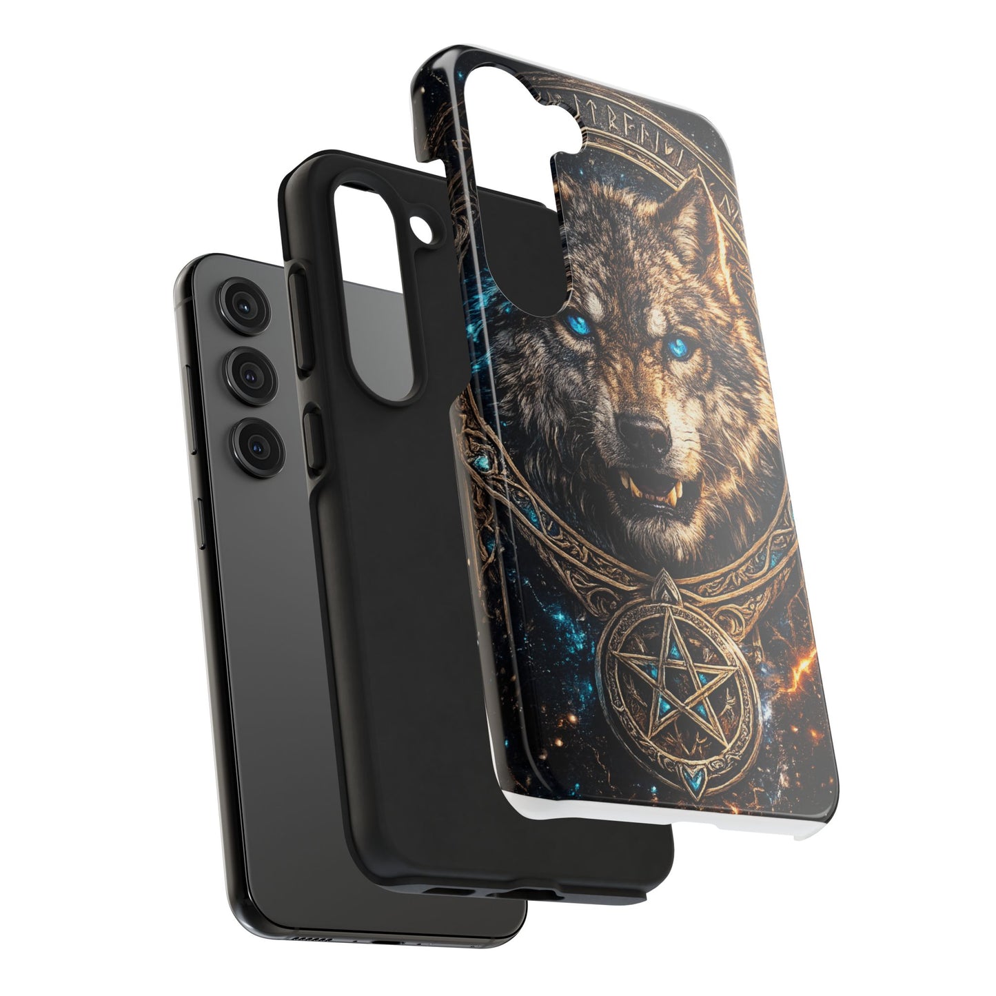 Wolf Pentagram Phone Case - Rugged Mystic Phone Cover with Glowing Blue Eyes