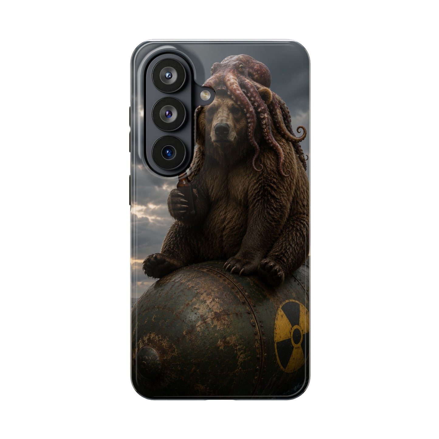 Tough Phone Case — Post‑Apocalyptic Bear with Octopus Helmet on Nuclear Bomb