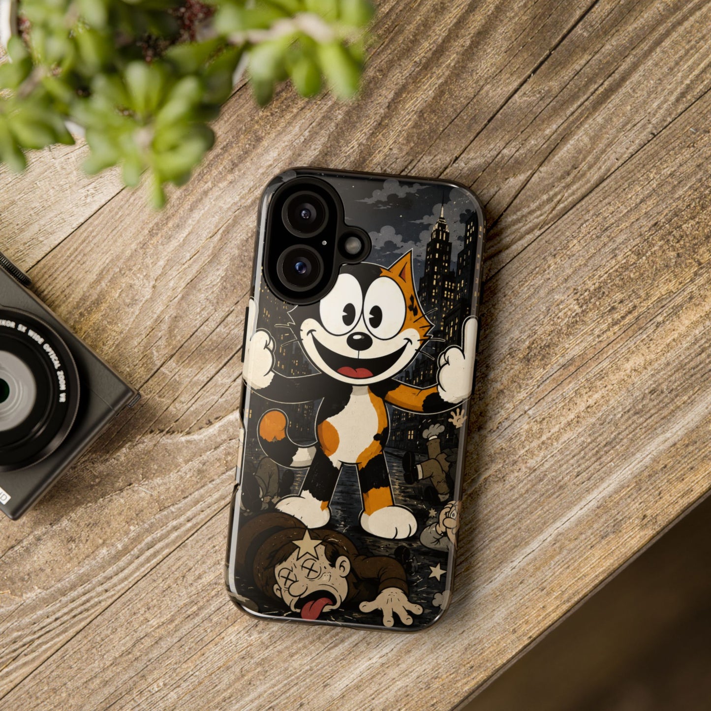 Vintage Cartoon Cat Phone Case — Edgy Felix-Style Illustration