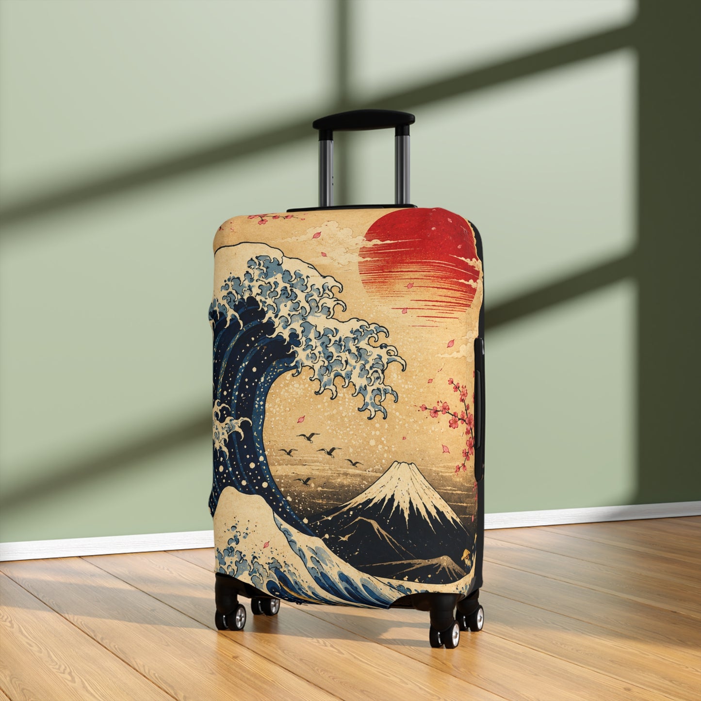 Hokusai Wave Luggage Cover — Vintage Mt. Fuji Travel Protector