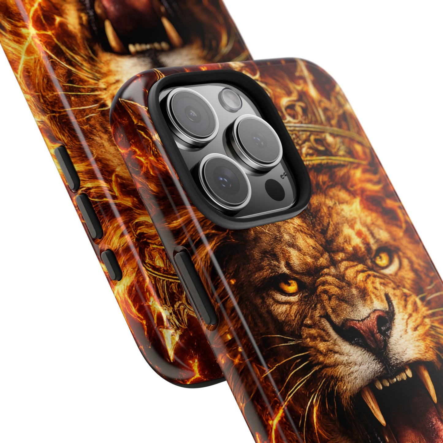 Fiery Lion King Tough Phone Case — Protective iPhone Case with Roaring Crown Design