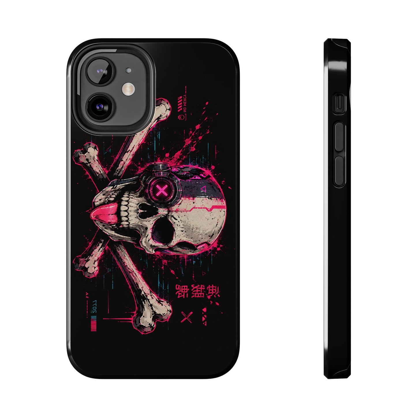 Skull & Crossbones Tough Phone Case — Neon Cyberpunk Skull Design
