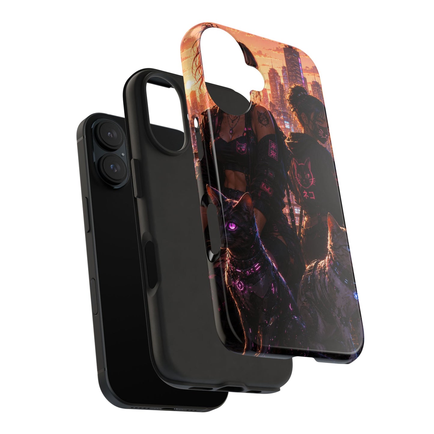 Cyberpunk Pack: Tough Phone Case with Neon Panther & City Sunset