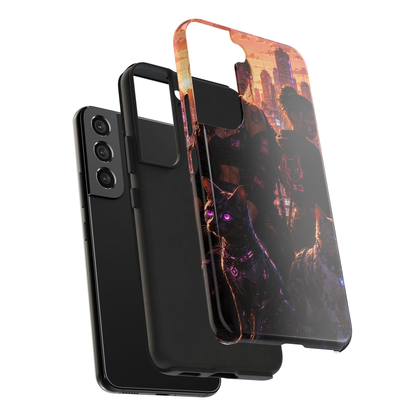 Cyberpunk Pack: Tough Phone Case with Neon Panther & City Sunset