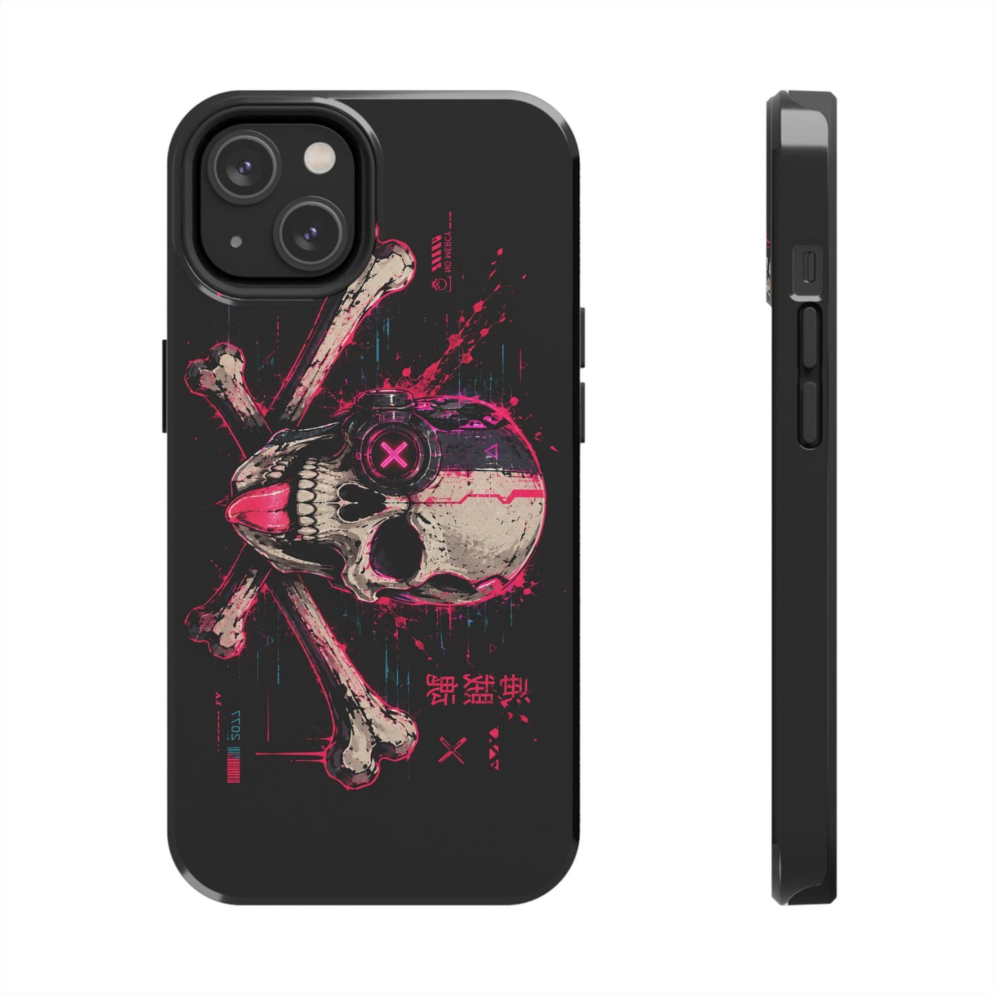 Skull & Crossbones Tough Phone Case — Neon Cyberpunk Skull Design