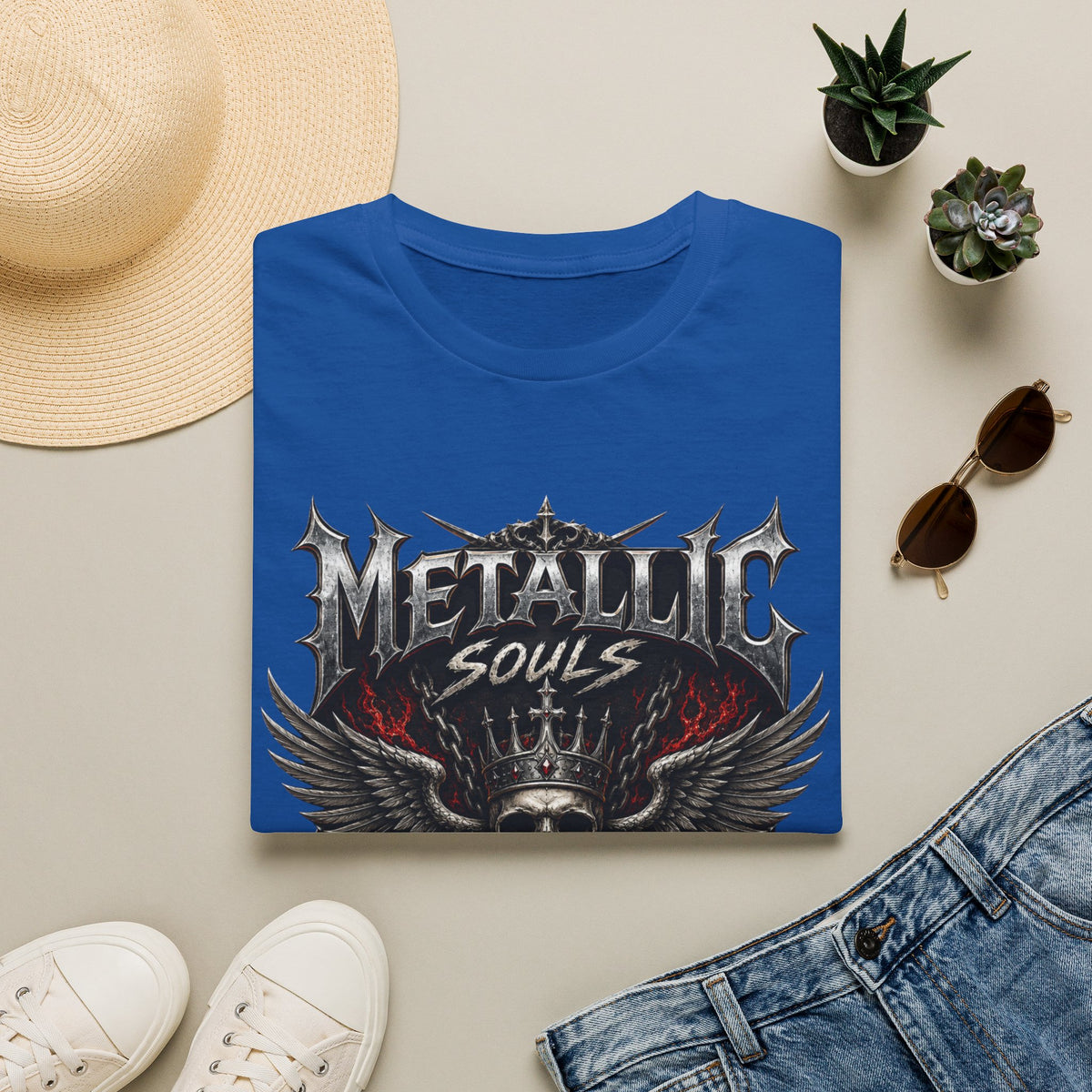 Metallic Souls Graphic T-Shirt — Gothic Skull & Wings Heavy Metal Tee