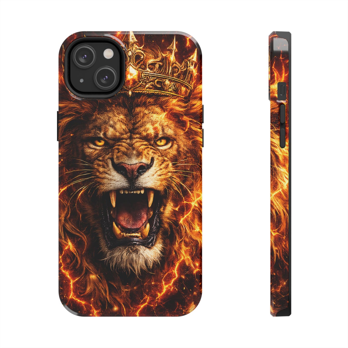 Fiery Lion King Tough Phone Case — Protective iPhone Case with Roaring Crown Design