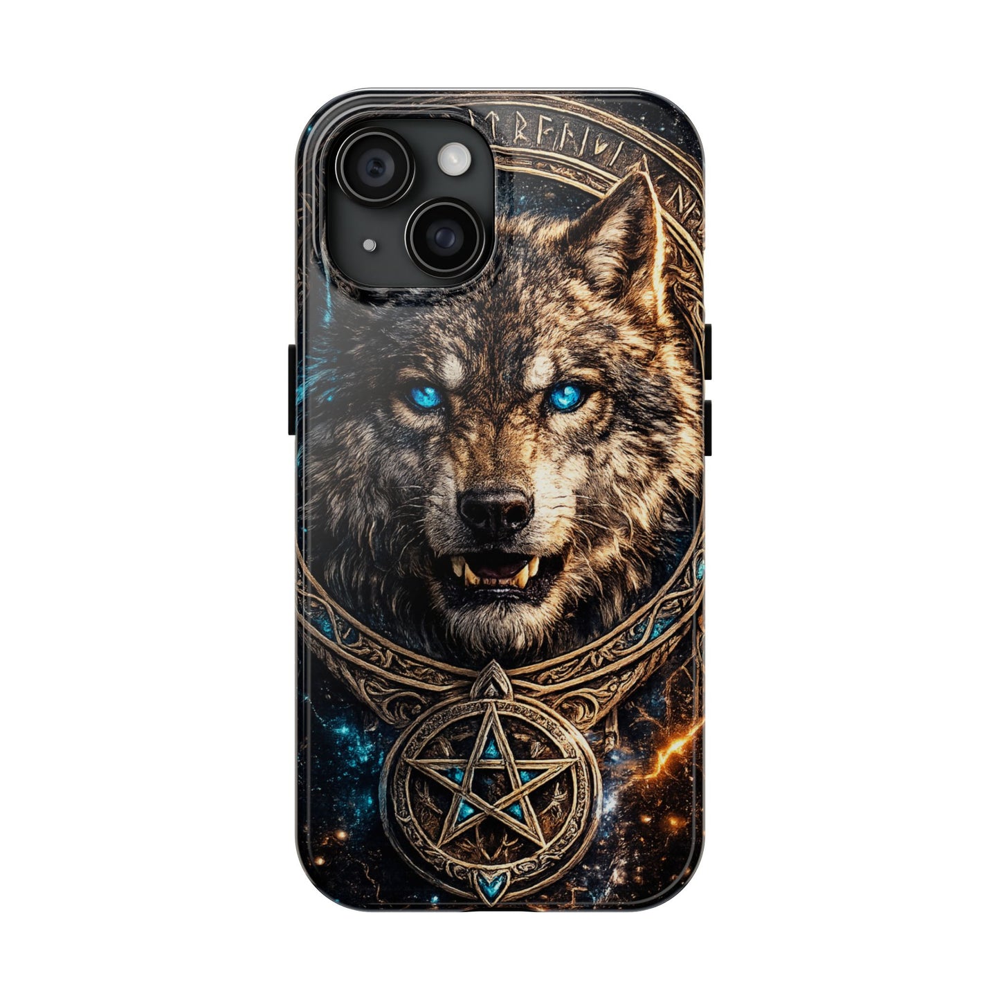 Wolf Pentagram Phone Case - Rugged Mystic Phone Cover with Glowing Blue Eyes