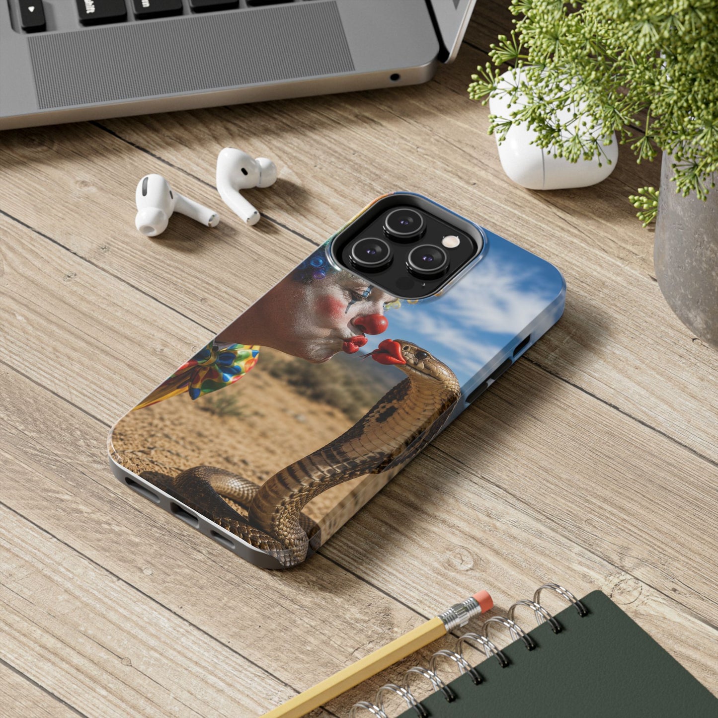 Clown & Cobra Tough Phone Case — Funny Kiss Design, Shockproof Protective Cover