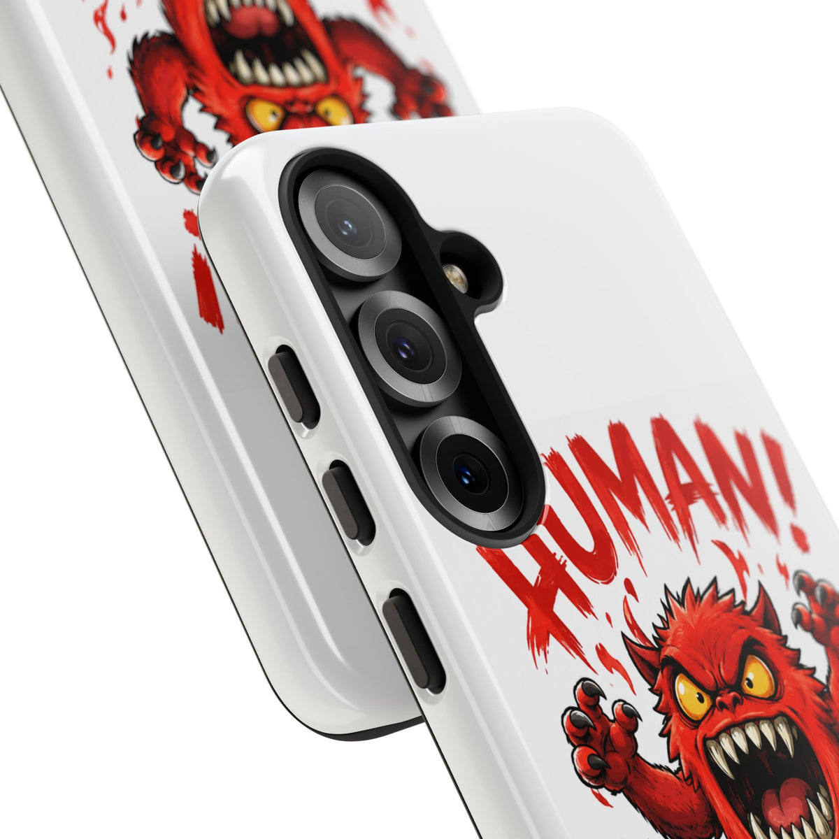 Angry Monster "HUMAN!" Phone Case — Cute Fiery Creature iPhone Cover