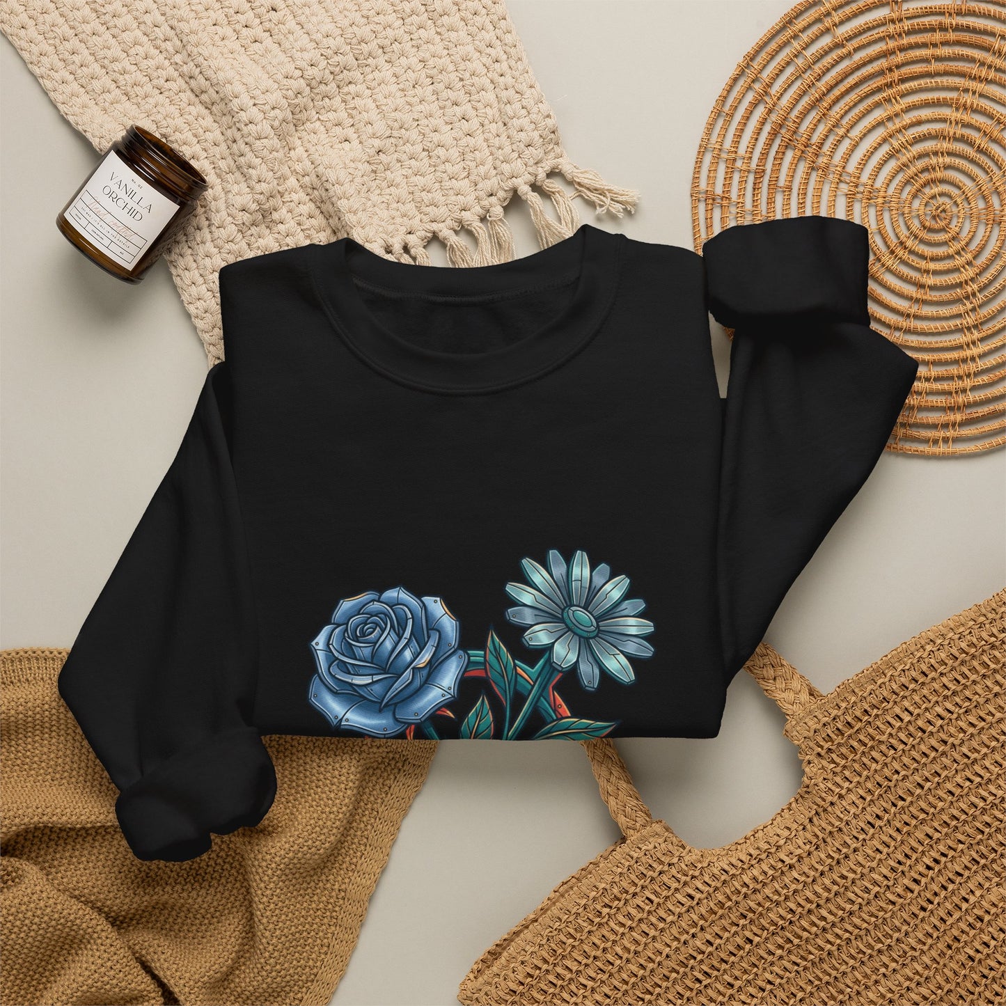 Birth Flower Crewneck Sweatshirt | Botanical Watercolor, Personalized Name