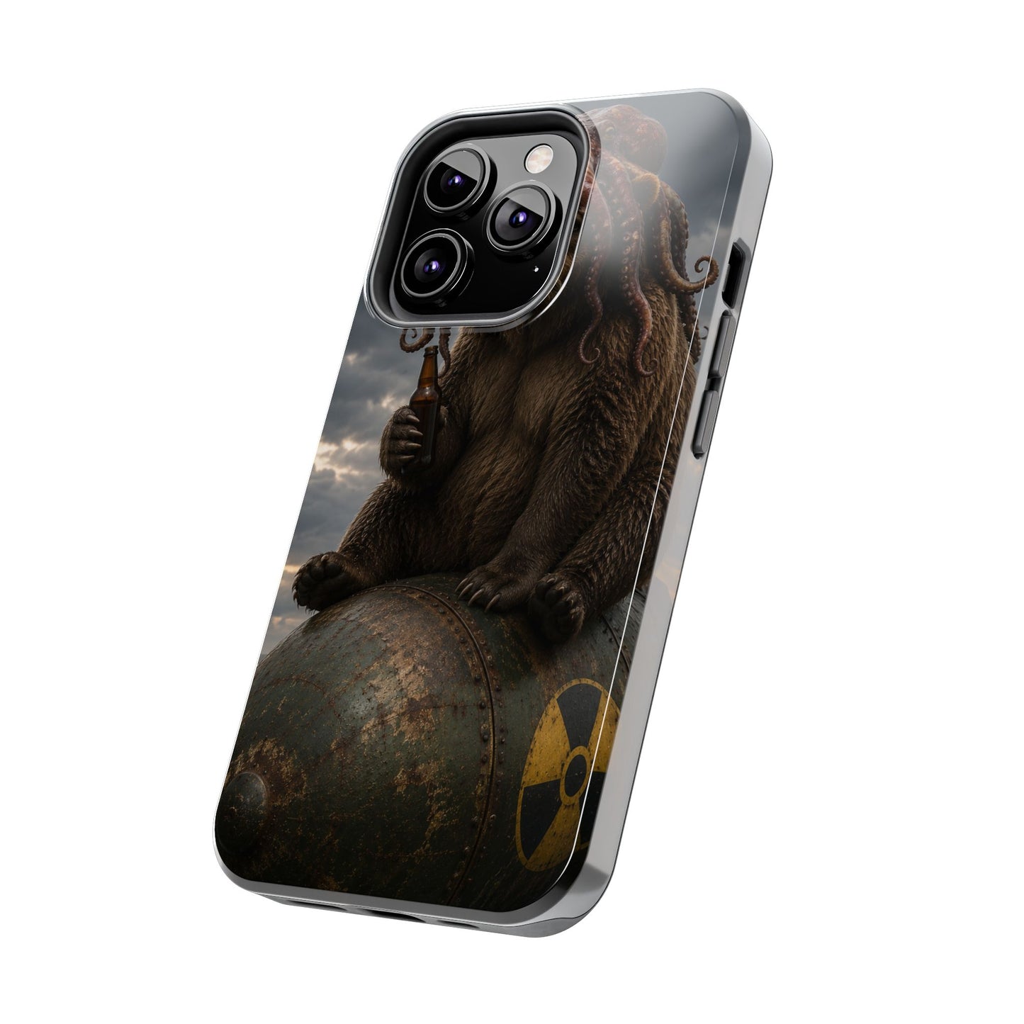 Tough Phone Case — Post‑Apocalyptic Bear with Octopus Helmet on Nuclear Bomb