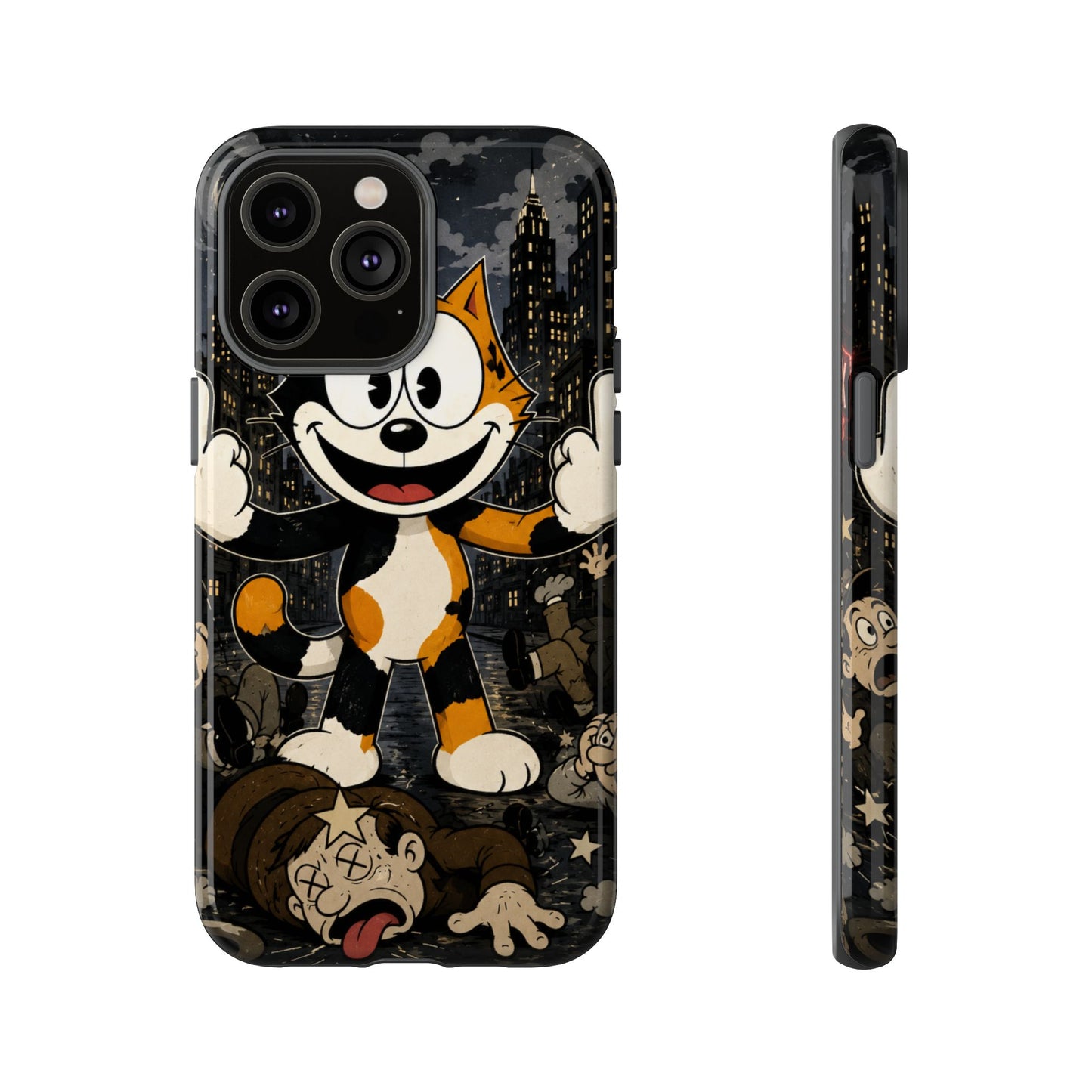Vintage Cartoon Cat Phone Case — Edgy Felix-Style Illustration
