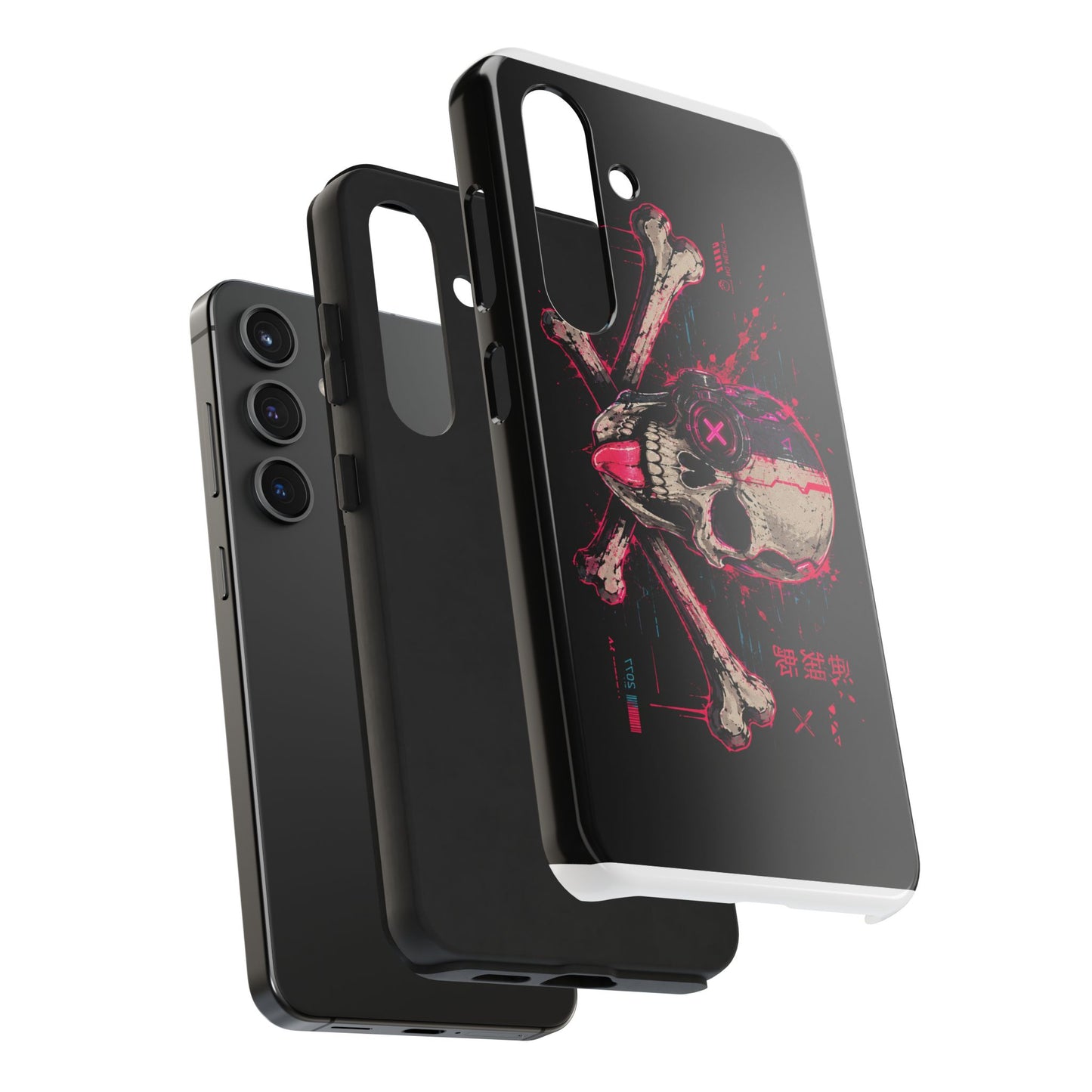Skull & Crossbones Tough Phone Case — Neon Cyberpunk Skull Design