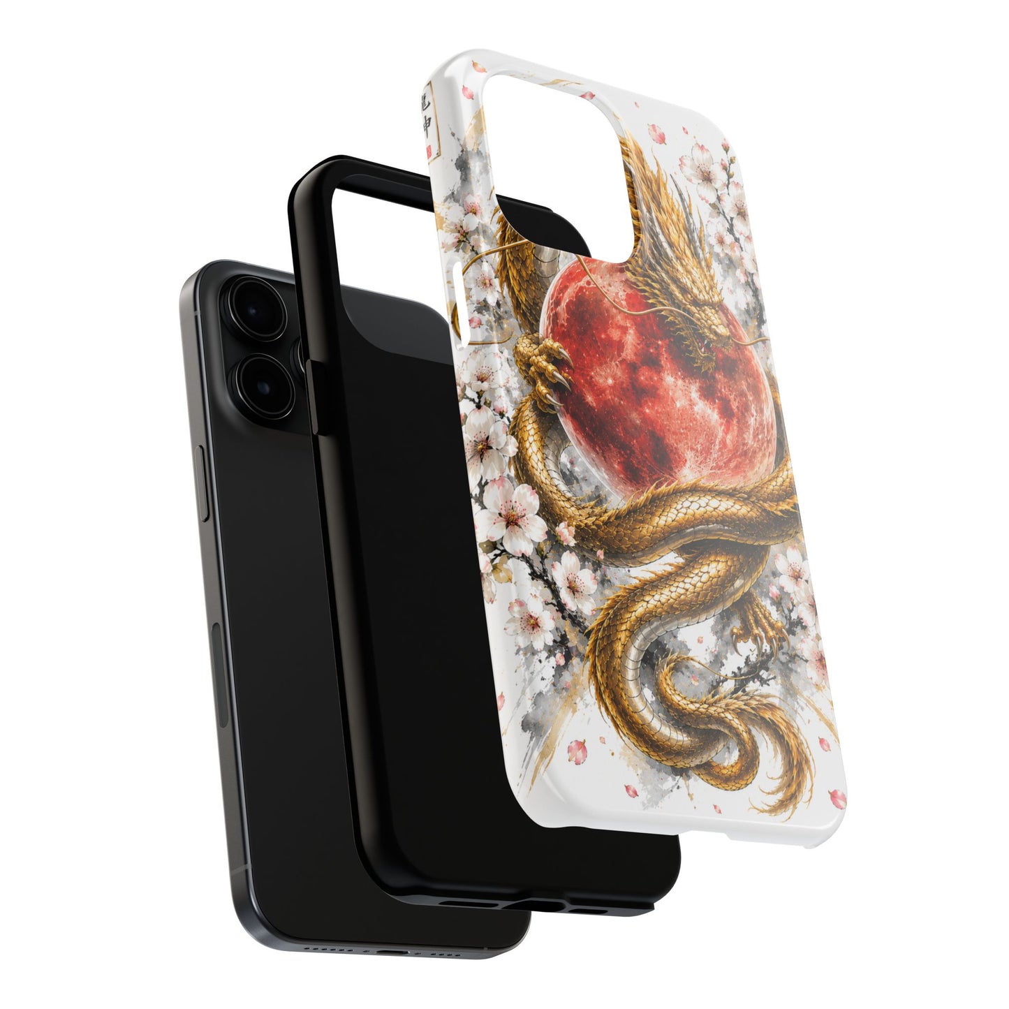 Golden Dragon Phone Case — Red Moon & Cherry Blossom Tough Phone Case