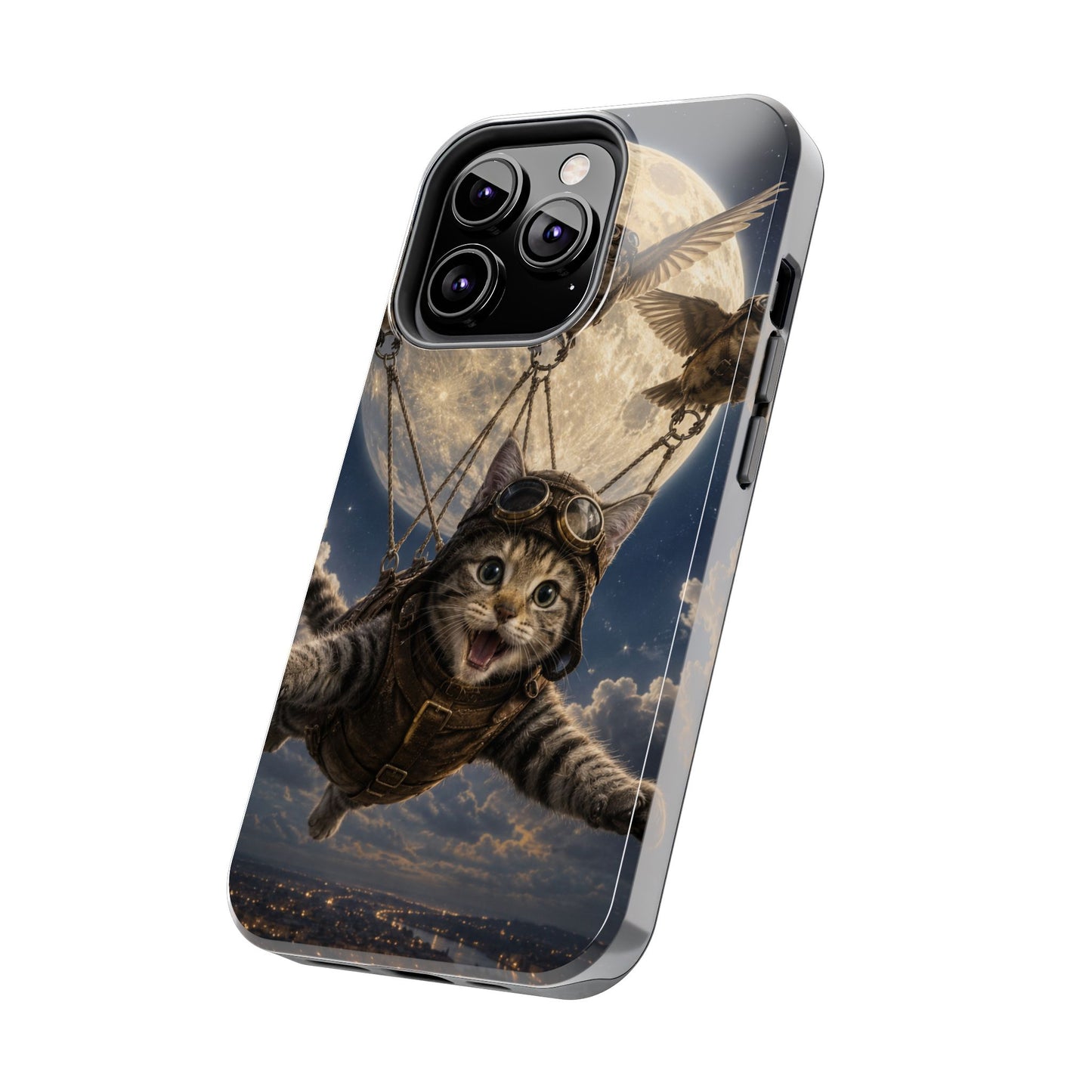 Cat Pilot Phone Case — Adventure Kitty Moonlit Flight Tough Protection