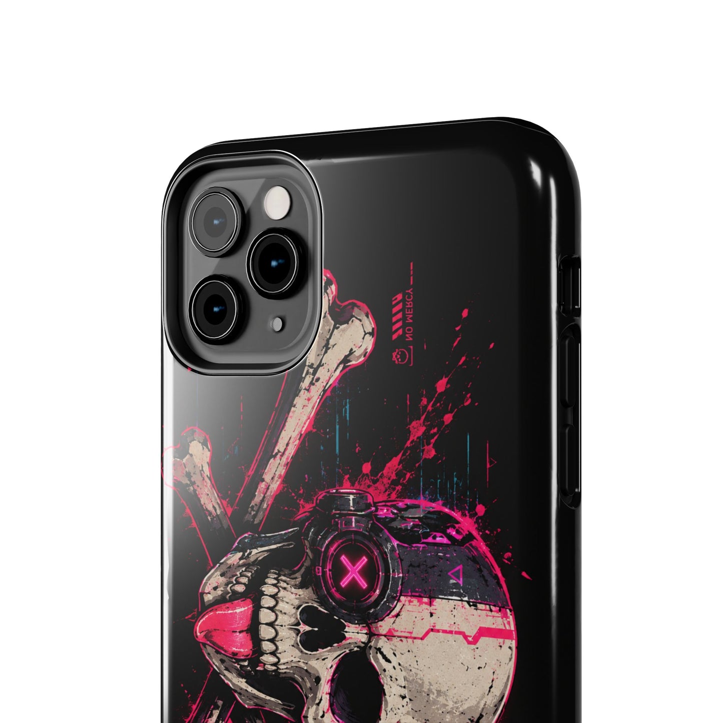 Skull & Crossbones Tough Phone Case — Neon Cyberpunk Skull Design