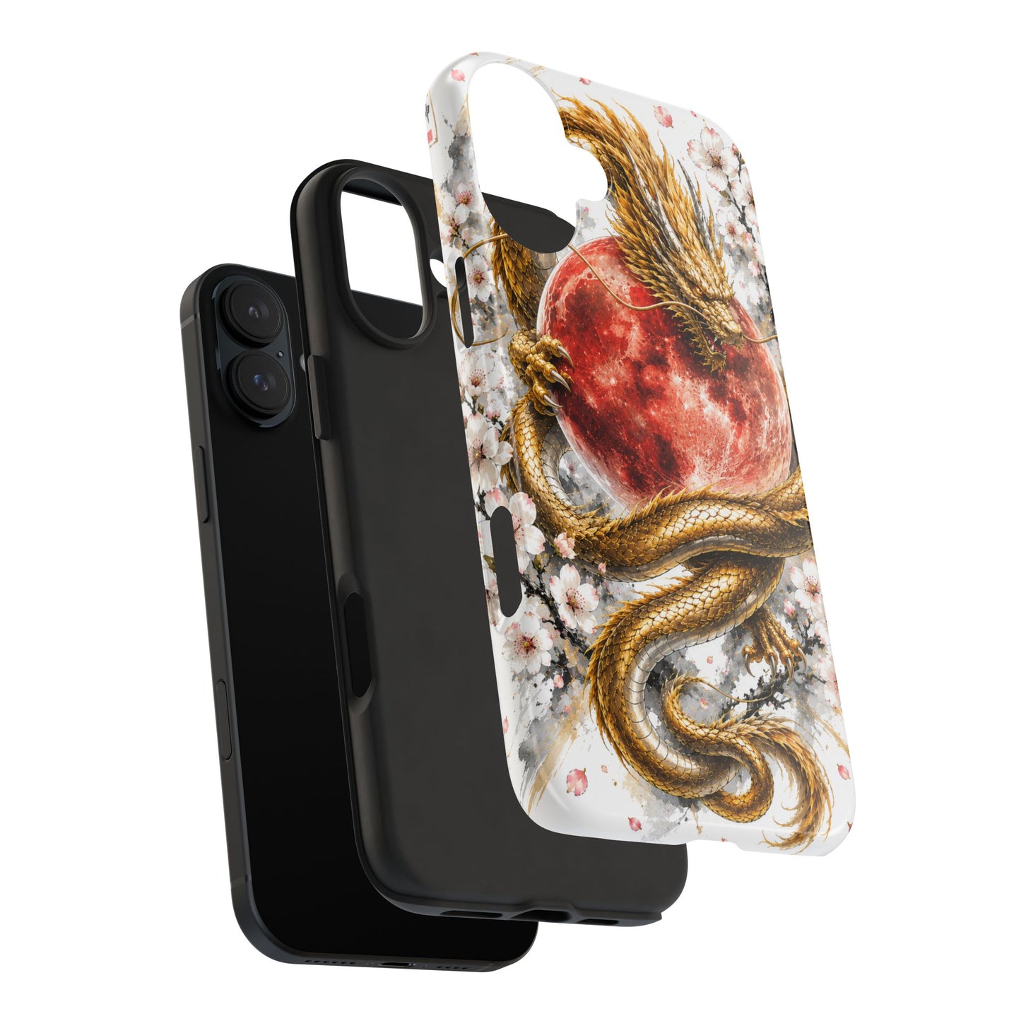 Golden Dragon Phone Case — Red Moon & Cherry Blossom Tough Phone Case