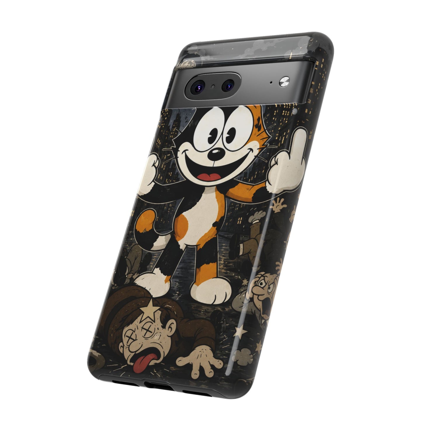 Vintage Cartoon Cat Phone Case — Edgy Felix-Style Illustration
