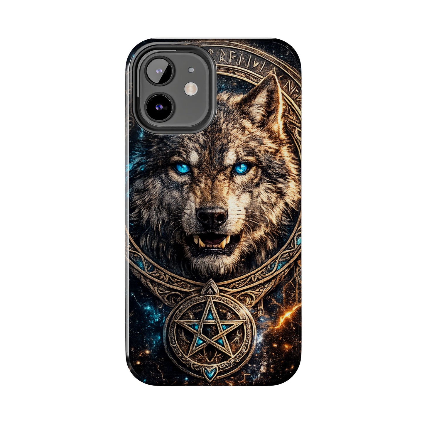 Wolf Pentagram Phone Case - Rugged Mystic Phone Cover with Glowing Blue Eyes