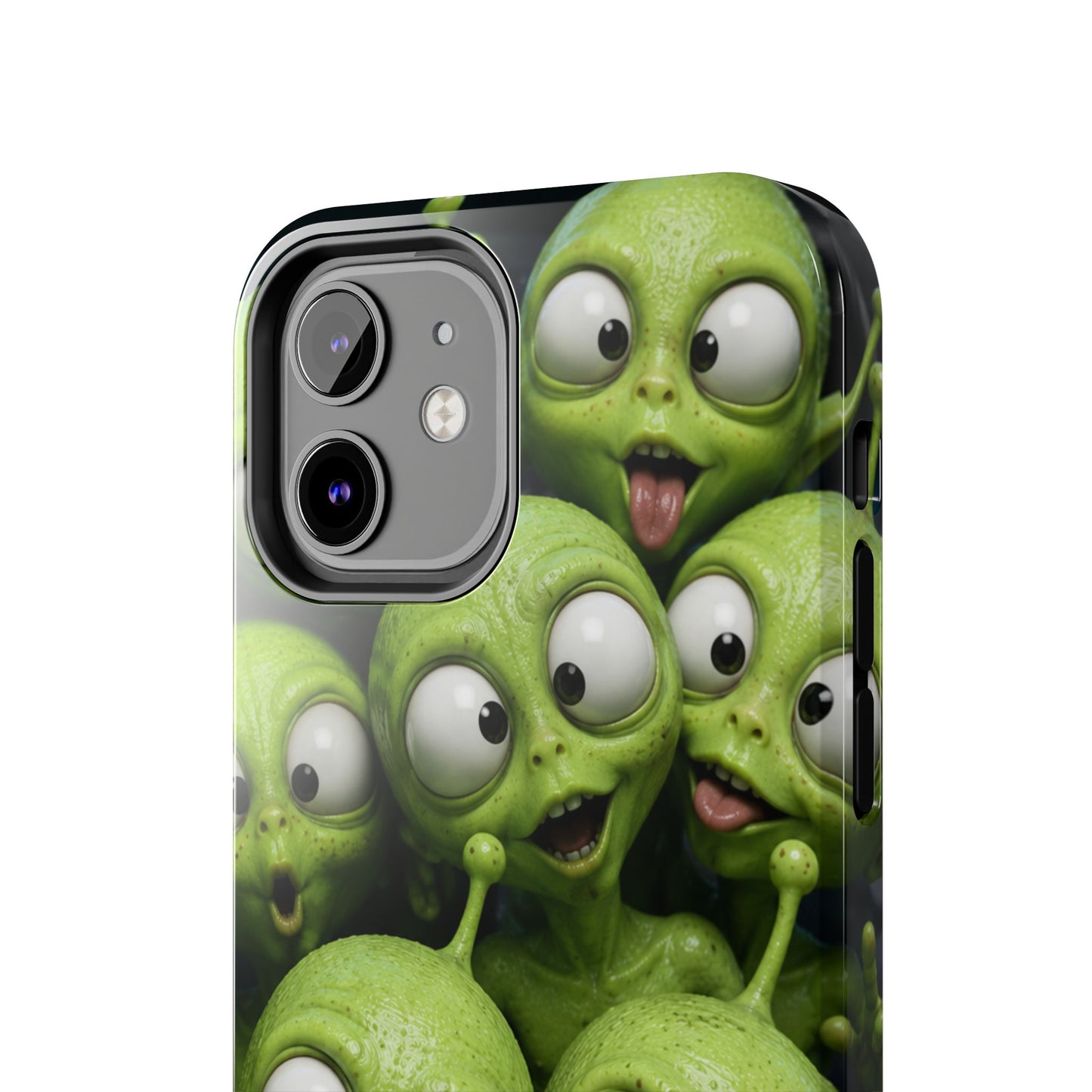 Alien Selfie Tough Phone Case — Cute Green Cartoon Aliens Protective Cover