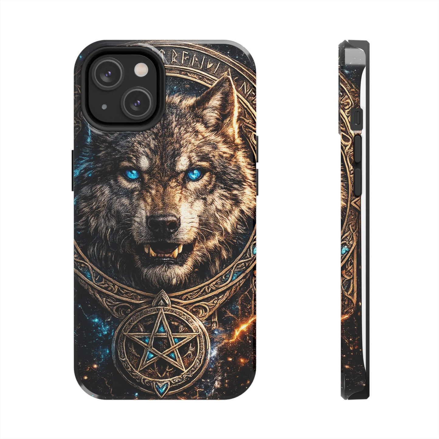 Wolf Pentagram Phone Case - Rugged Mystic Phone Cover with Glowing Blue Eyes