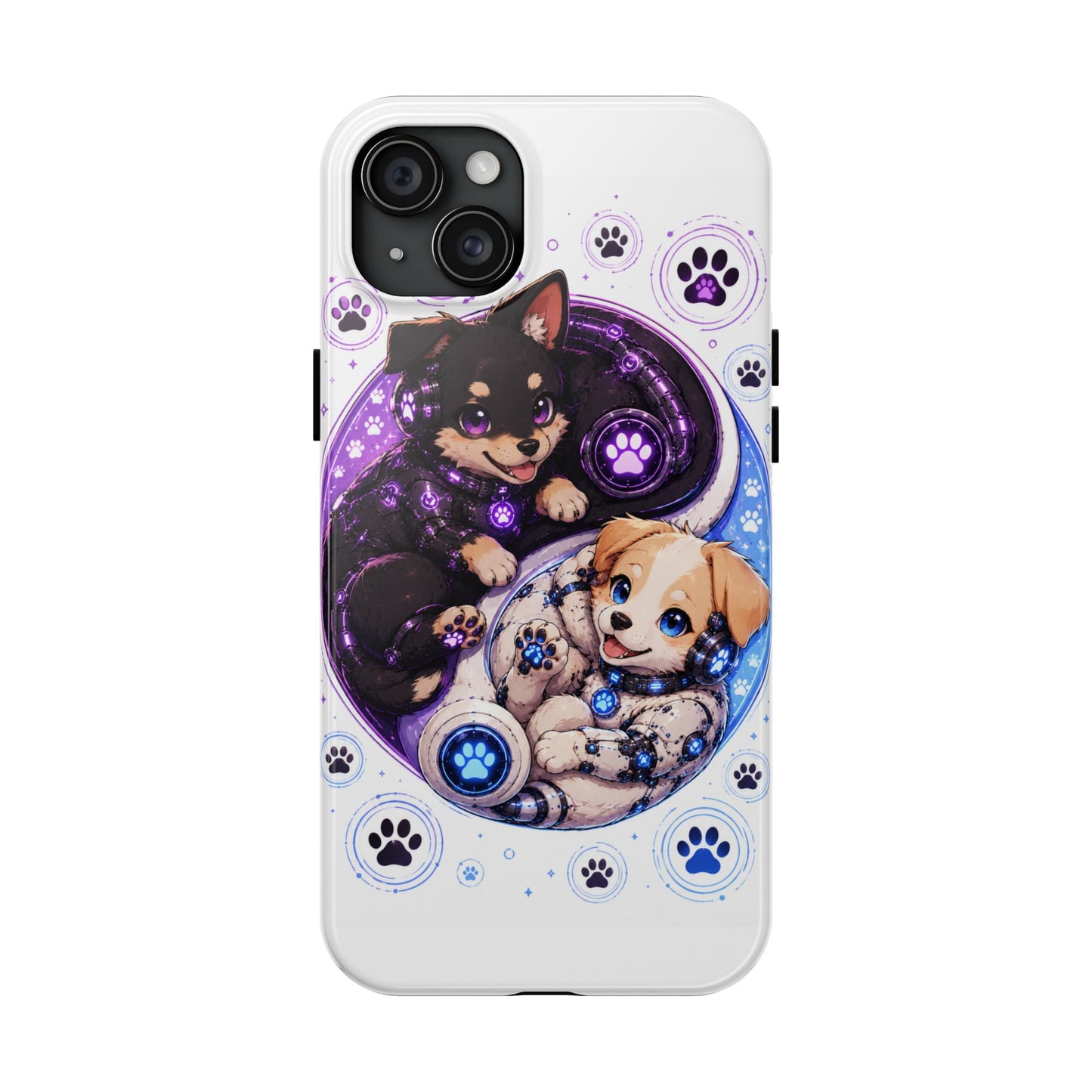 Yin Yang Puppy Tough Phone Case — Cute Paw Print Dog Protector