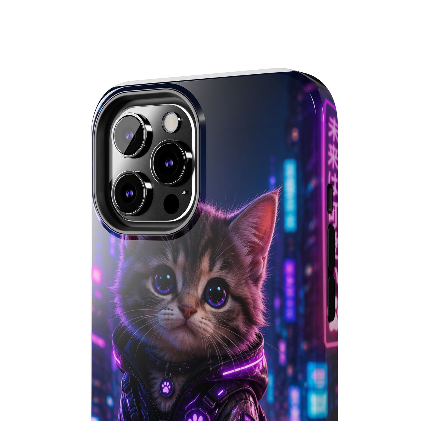 Cyberpunk Kitten Tough Phone Case — Neon Cat Protective Phone Cover