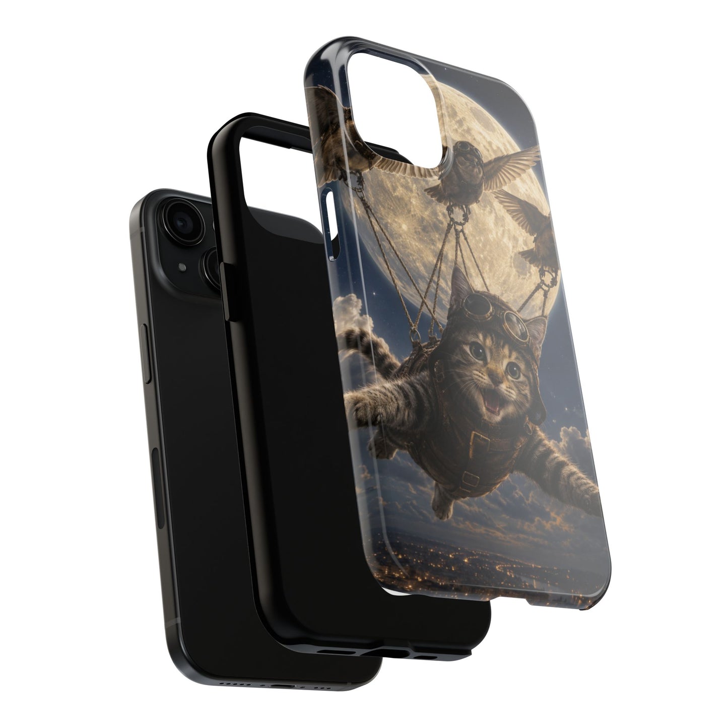 Cat Pilot Phone Case — Adventure Kitty Moonlit Flight Tough Protection