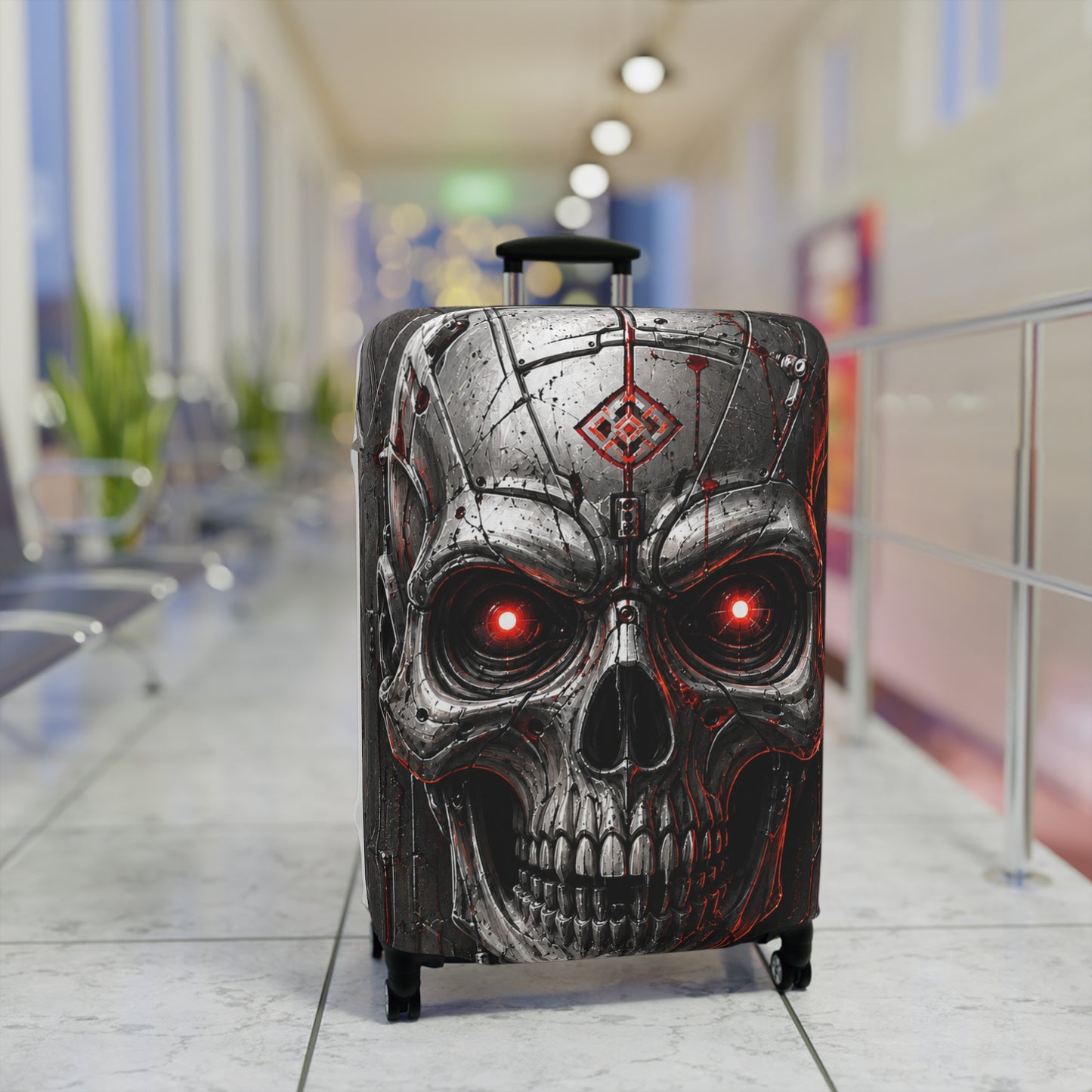 Skull Luggage Cover — Red-Eye Gothic Suitcase Protector